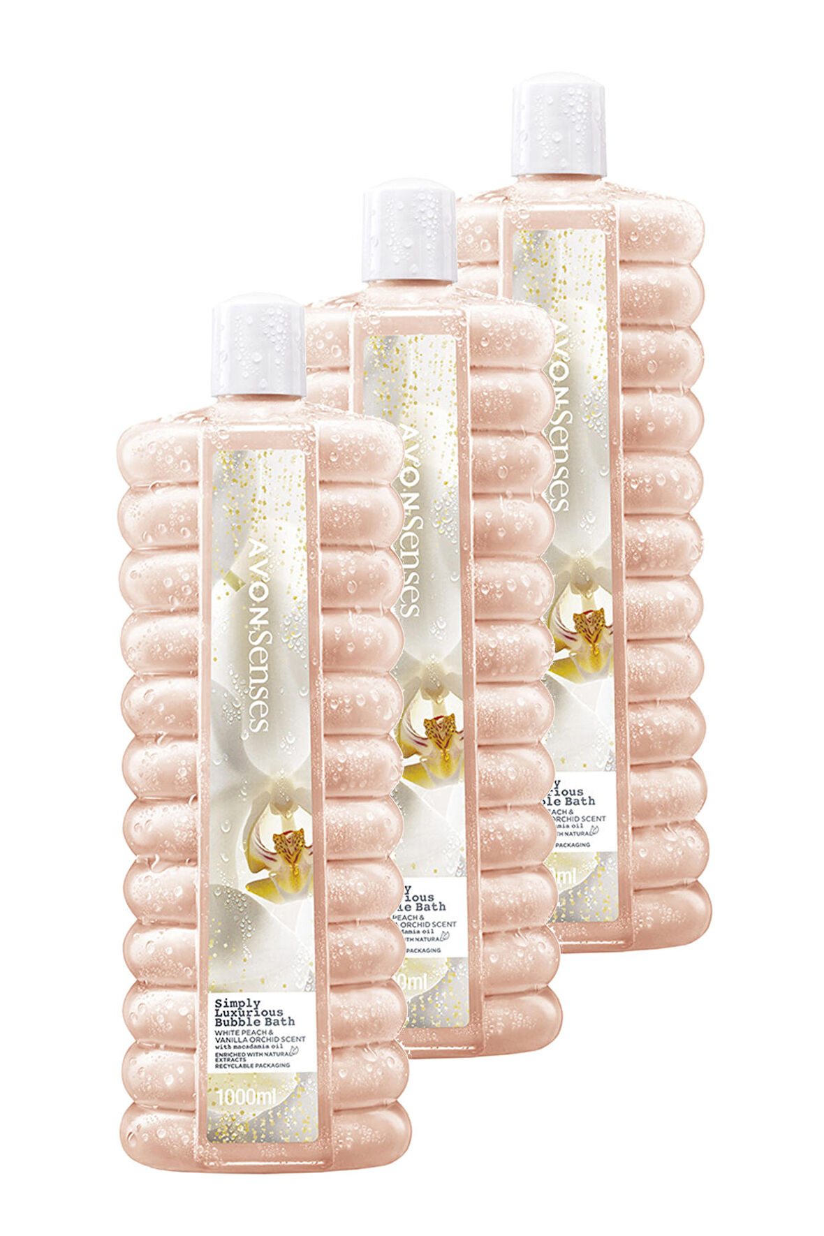 Avon Simply Luxurious Beyaz Şeftali ve Vanilya Orkide Kokulu Banyo Köpüğü 1 Lt. Üçlü Set