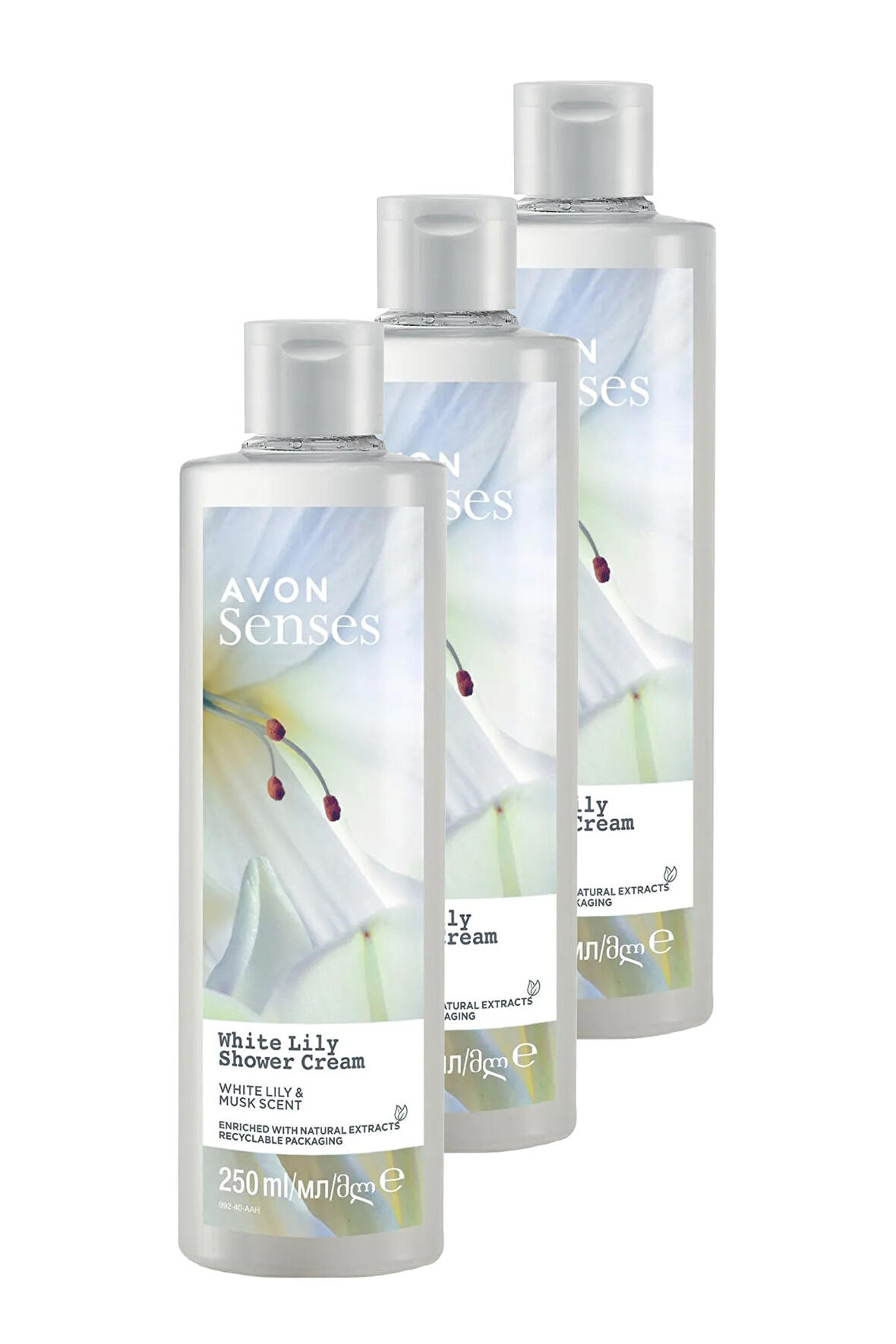 Avon Senses White Lily  Beyaz Zambak Kokulu Duş Jeli 250 Ml. Üçlü Set