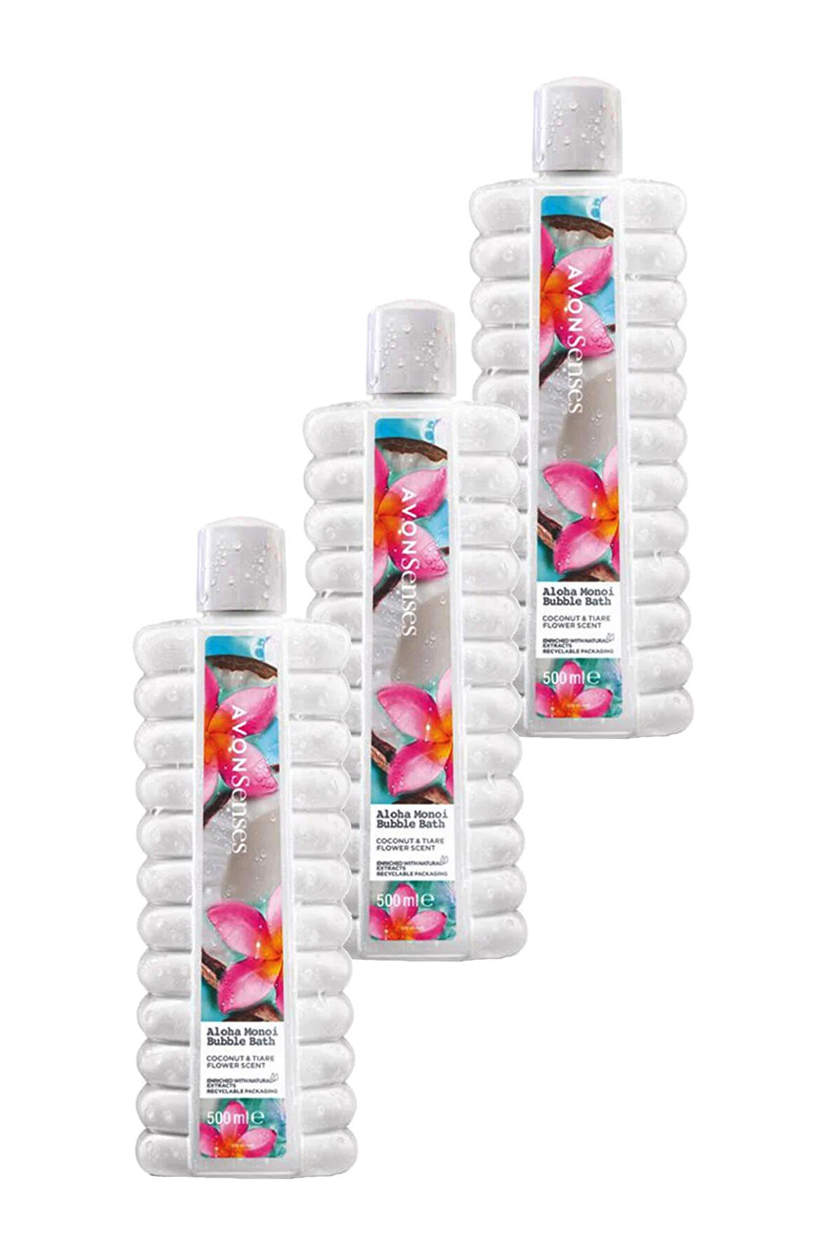 Avon Senses Aloha Monoi Tiare Çiçeği ve Hindistan Cevizi Kokulu Banyo Köpüğü 500 Ml. Üçlü Set