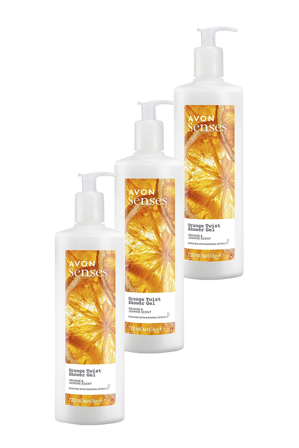 Avon Senses Orange Twist Portakal ve Yasemin Kokulu Duş Jeli 720 Ml. Üçlü Set