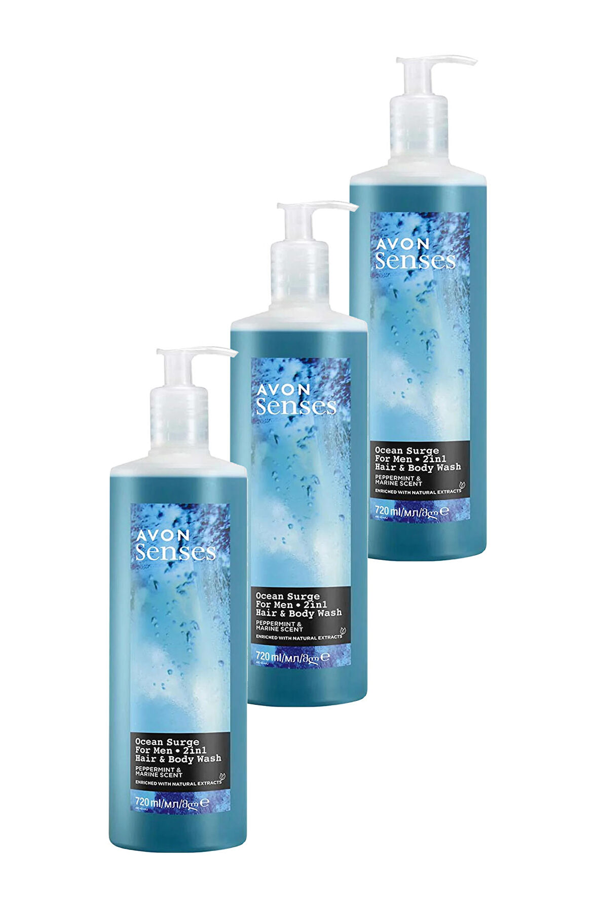 Avon Senses Ocean Surge Nane ve Deniz Kokulu Saç ve Vücut için Erkek Duş Jeli 720 Ml. Üçlü Set