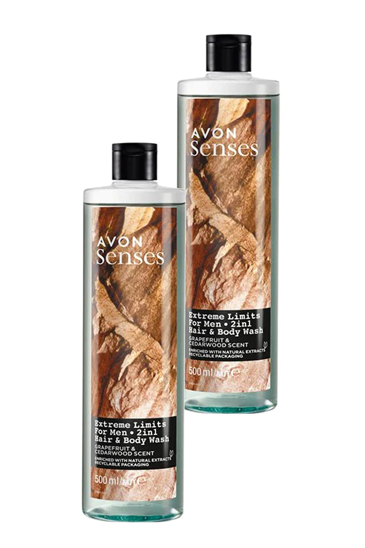 Avon Senses Extreme Limits Greyfurt ve Sandal Kokulu Saç ve Vücut için Erkek Duş Jeli 500 Ml. İkili Set