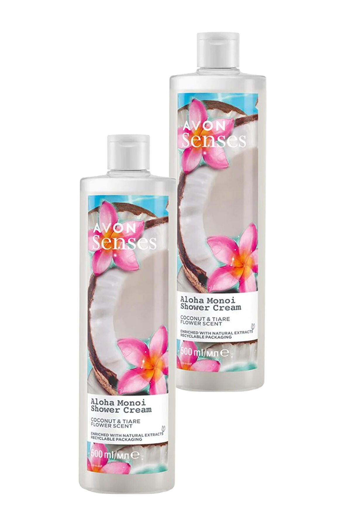Avon Senses Aloha Monoi Tiare Çiçeği ve Hindistan Cevizi Kokulu Krem Duş Jeli 500 Ml. İkili Set