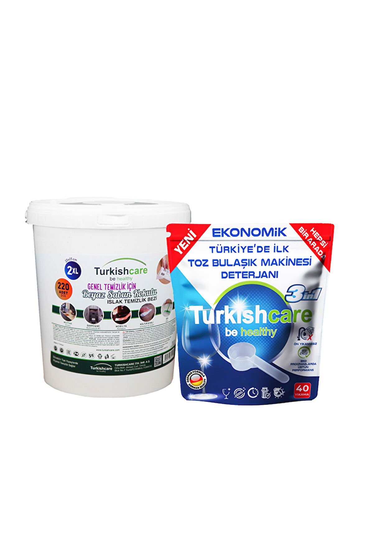 Toz Bulaşık Makinesi Deterjanı ve Kova Islak Mendil Paketi