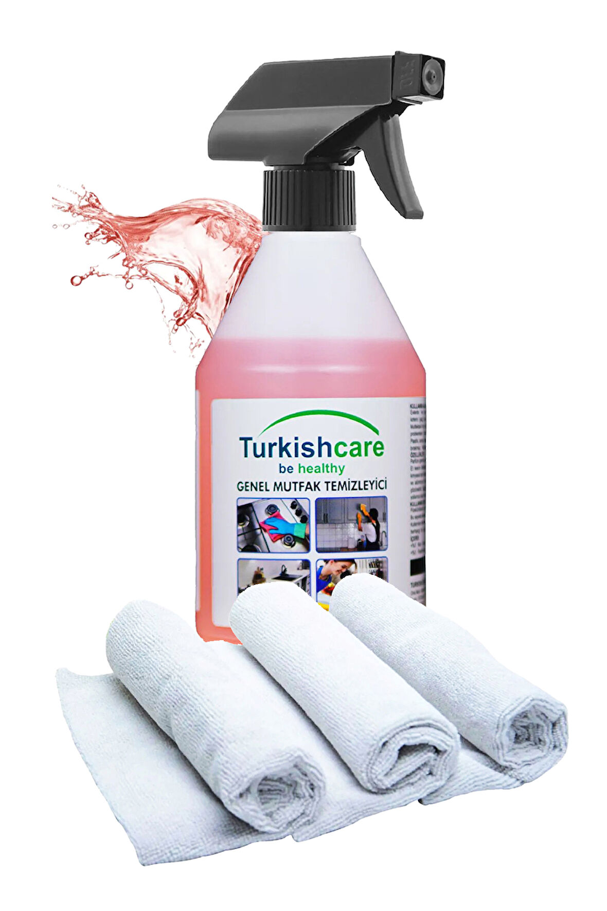 Genel Mutfak Temizleyici Sprey  ve 3’lü Ithal Mikrofiber Bez Temizlik Paketi