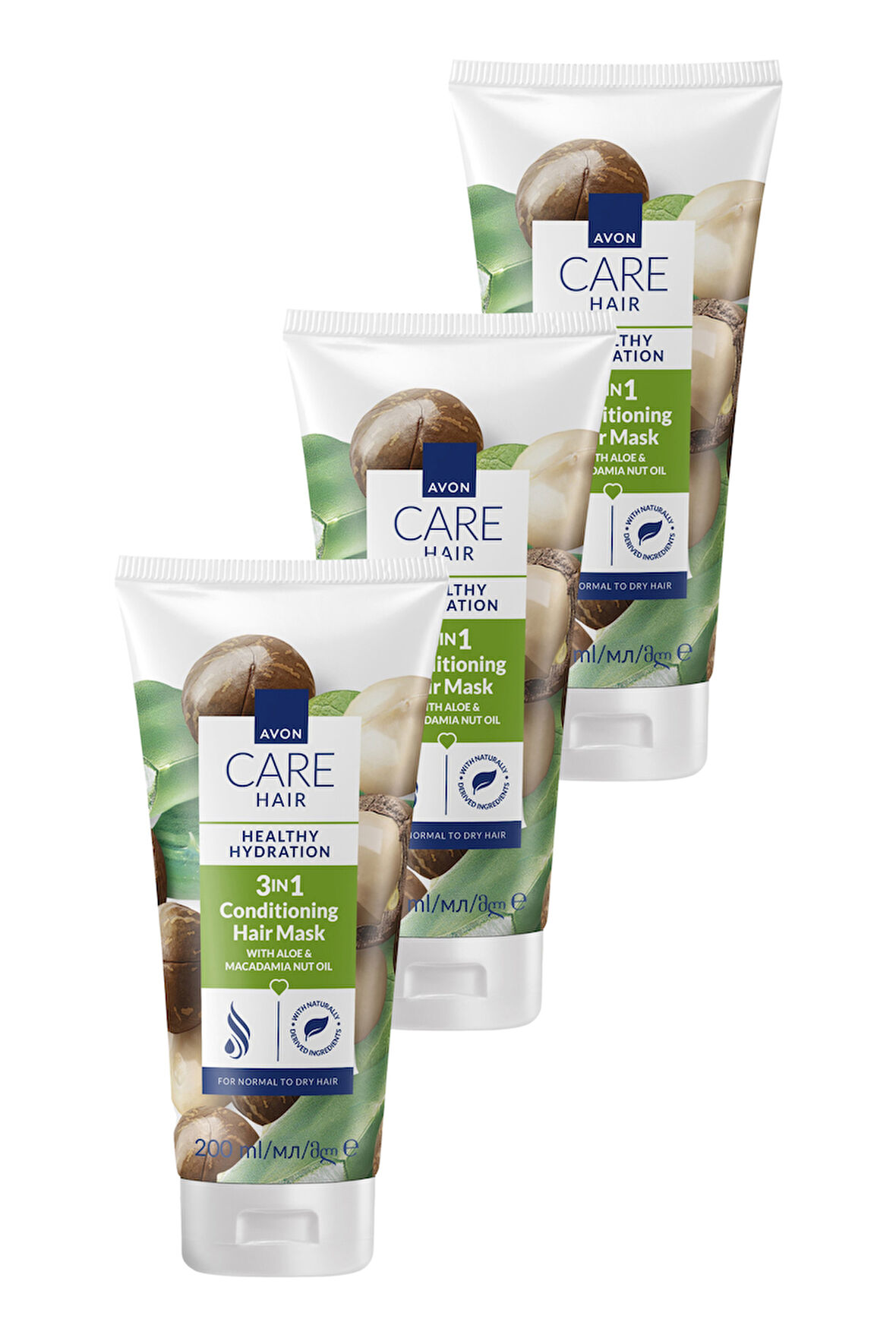 Care Aloe ve Makademya Yağı İçeren 3’ü 1 Arada Saç Maskesi 200ml Üçlü Paket