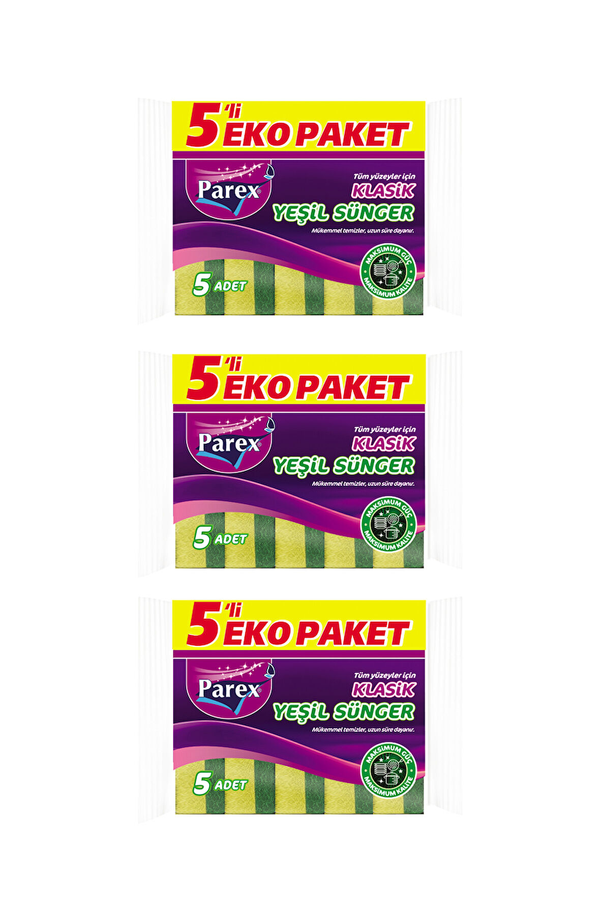 Klasik Yeşil Sünger Düz 5'li Paket Üçlü Set