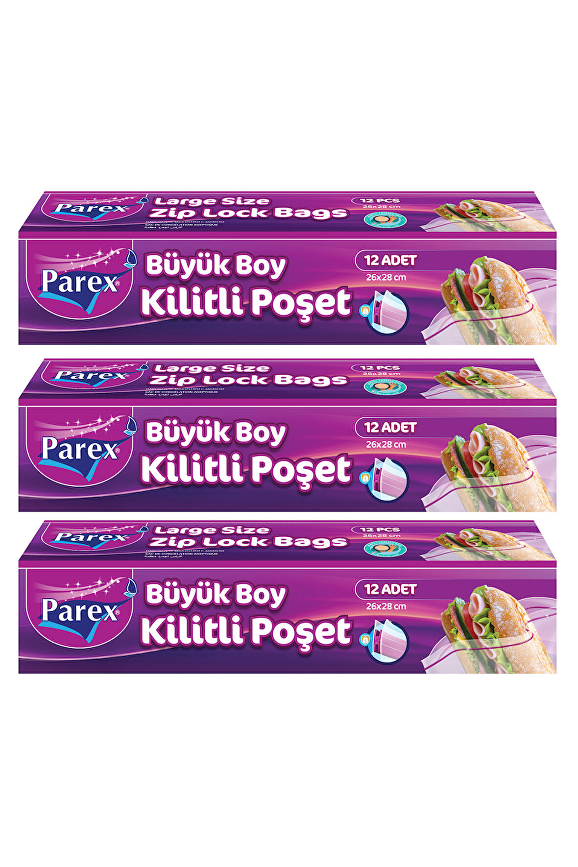 Kilitli Buzdolabı Poşet Büyük Boy 12'li 26 x 28 cm Üçlü Set