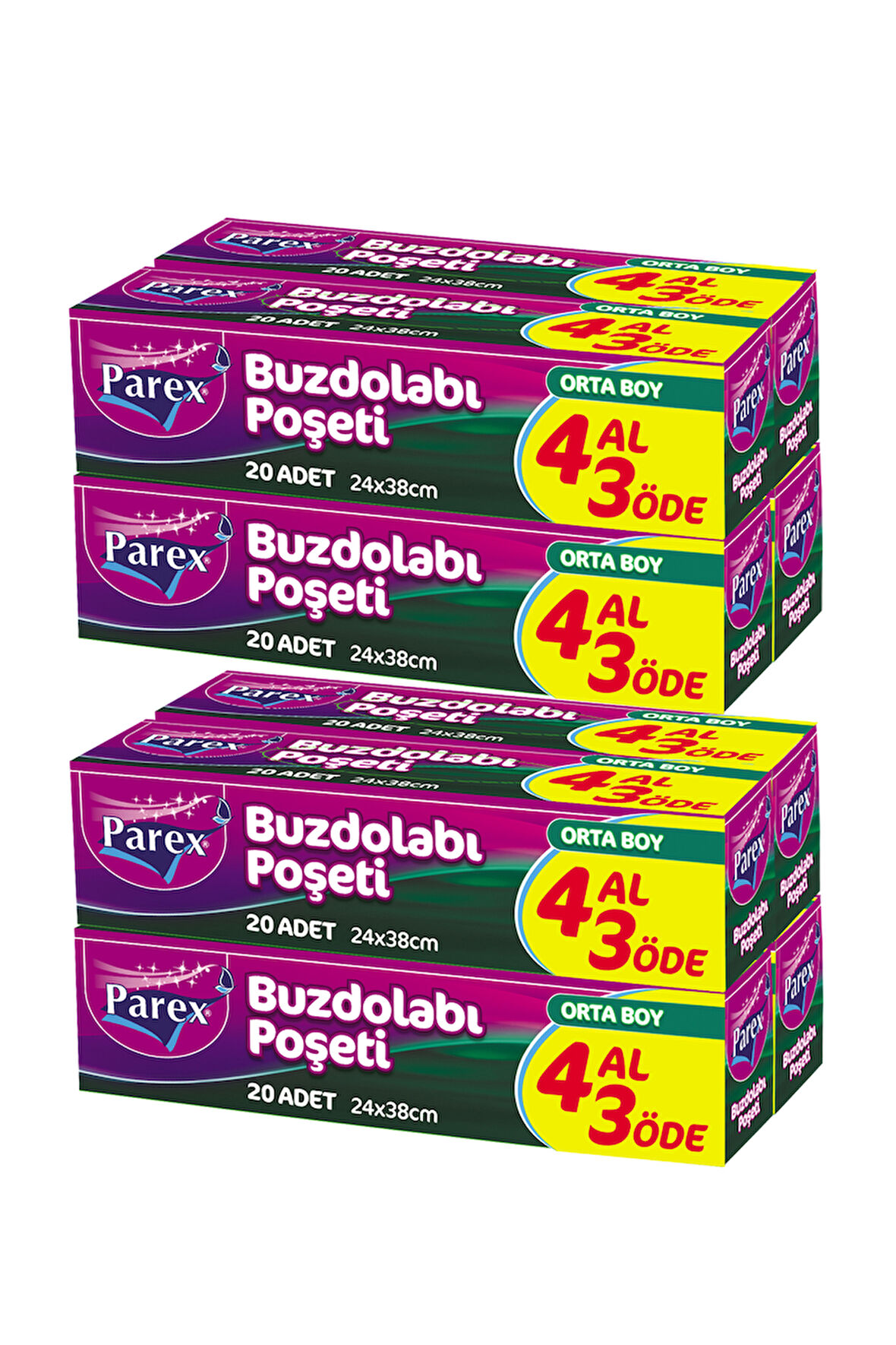 Buzdolabı Poşeti Orta Boy 4 Al 3 Öde (4*20) 24 x 38 cm İkili Set