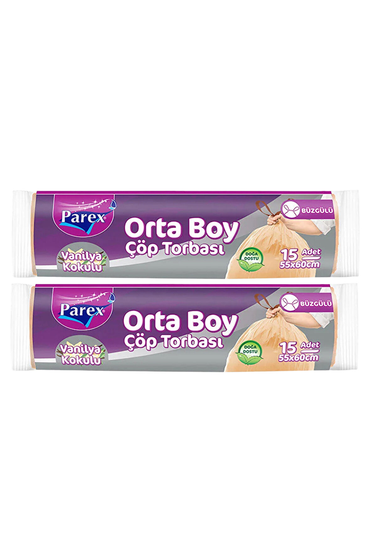Büzgülü Çöp Torbası Vanilya Kokulu Orta Boy 15'li 55 x 60 cm İkili Paket