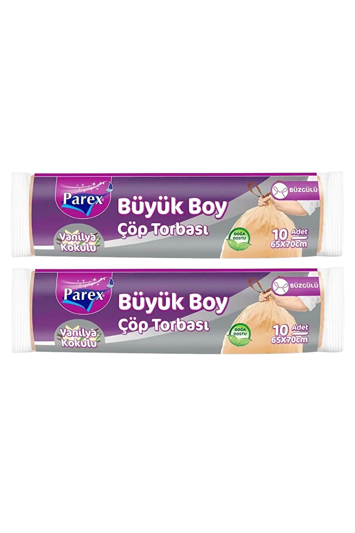 Büzgülü 10'lu Çöp Torbası Vanilya Kokulu Büyük Boy 65 x 70 cm İkili Paket