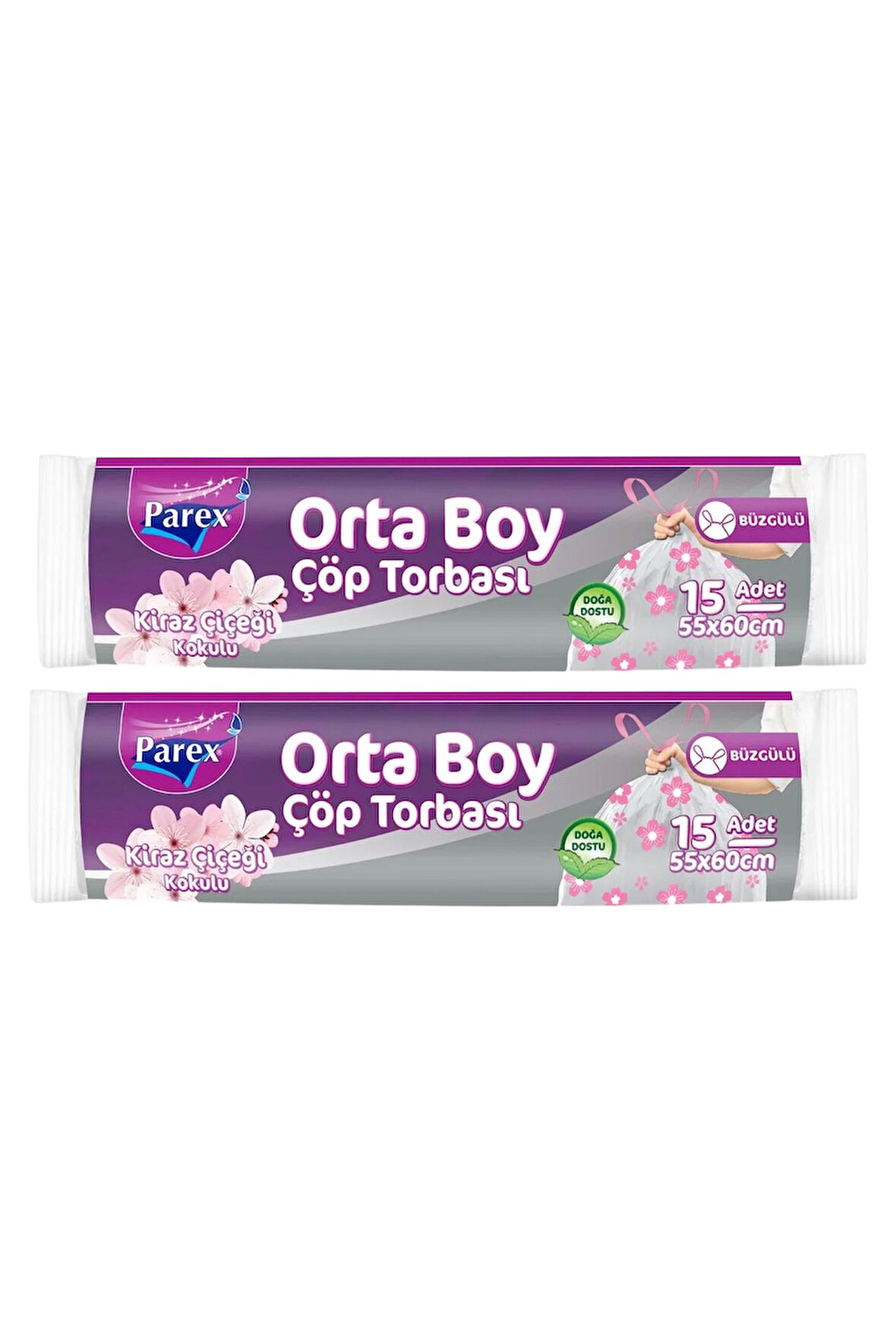 Büzgülü Çöp Torbası Kiraz Çiçeği Kokulu 15'li Orta Boy 55 x 60 cm İkili Paket
