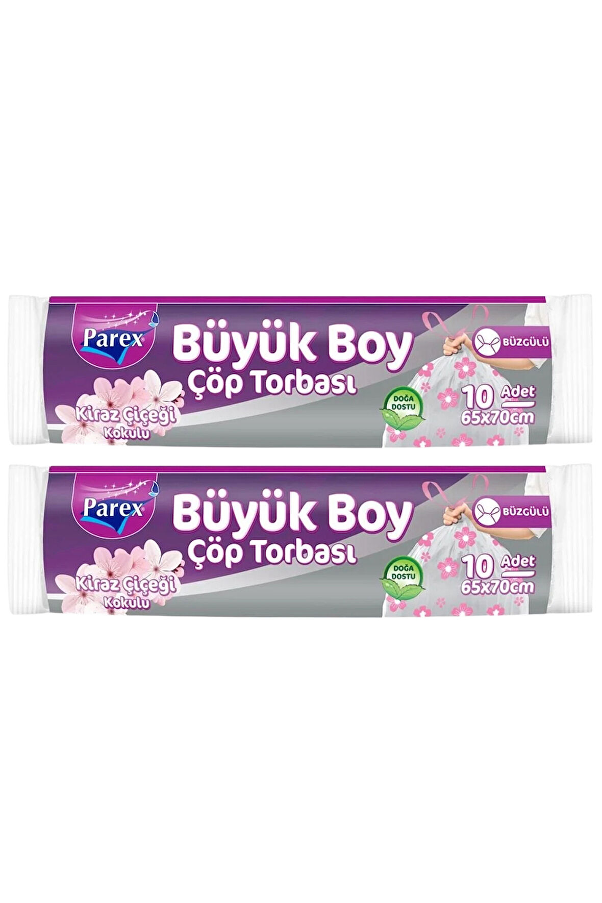Büzgülü 10'lu Çöp Torbası Kiraz Çiçeği Kokulu Büyük Boy 65 x 70 cm İkili Paket