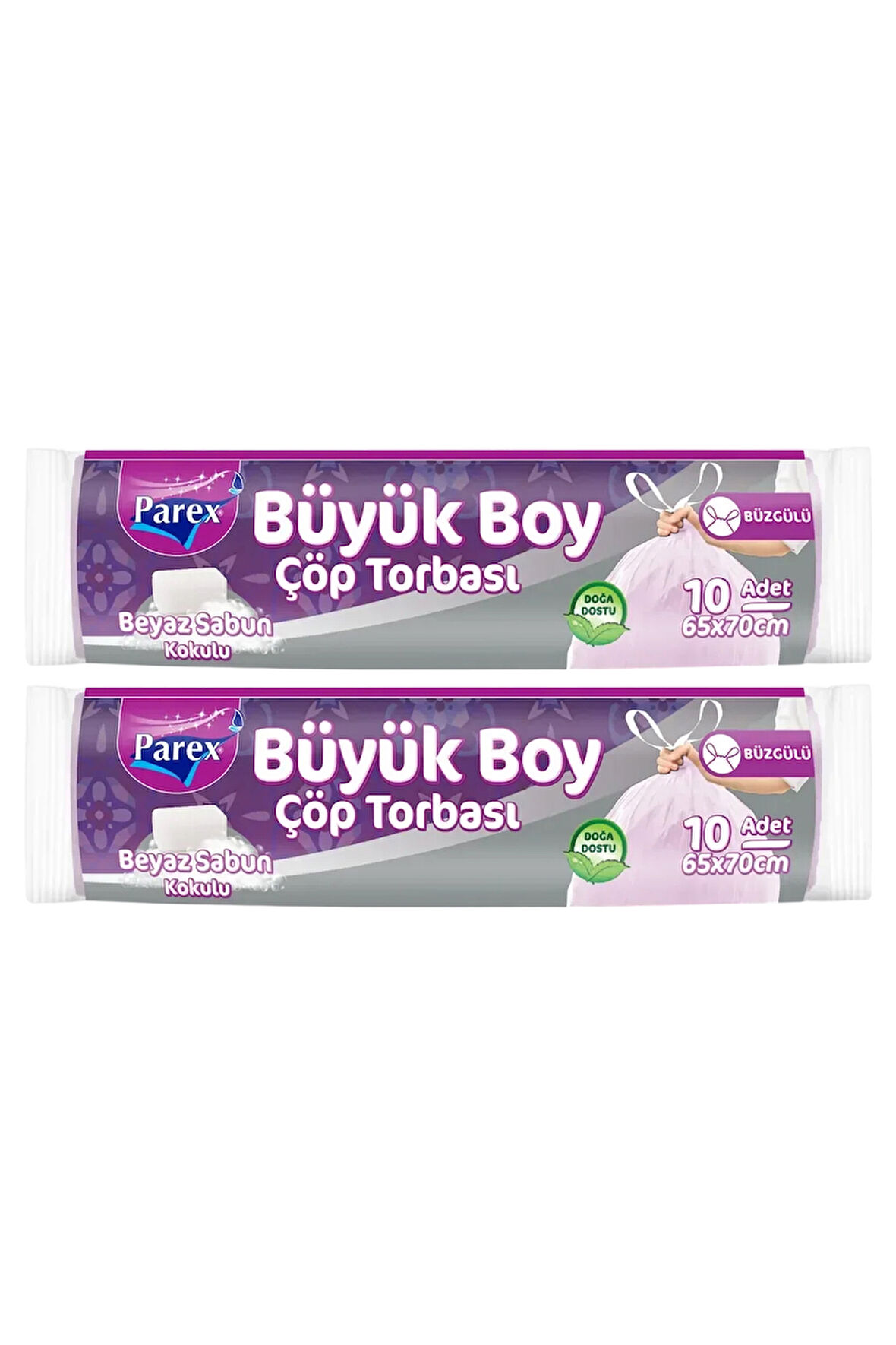 Büzgülü 10'lu Çöp Torbası Beyaz Sabun Kokulu Büyük Boy 65 x 70 cm İkili Paket