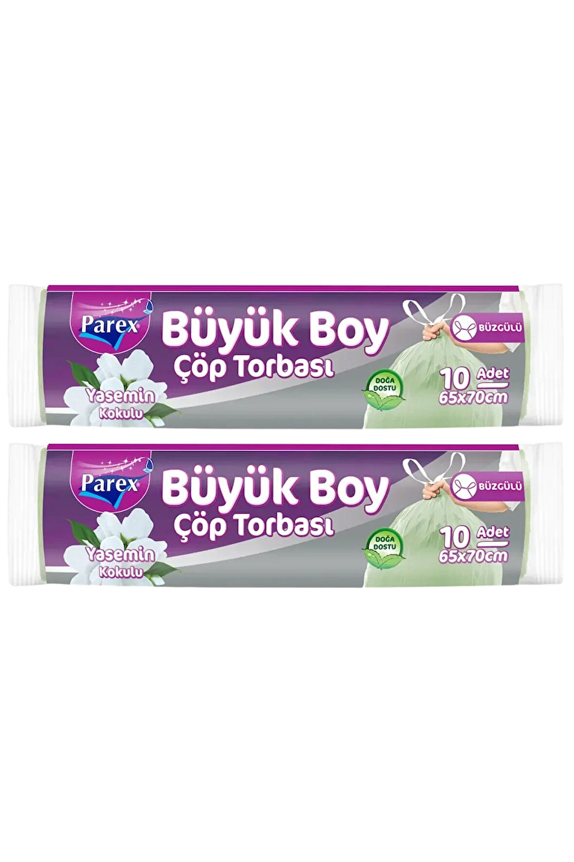 Büzgülü 10'lu Çöp Torbası Yasemin Kokulu Büyük Boy 65 x 70 cm İkili Paket