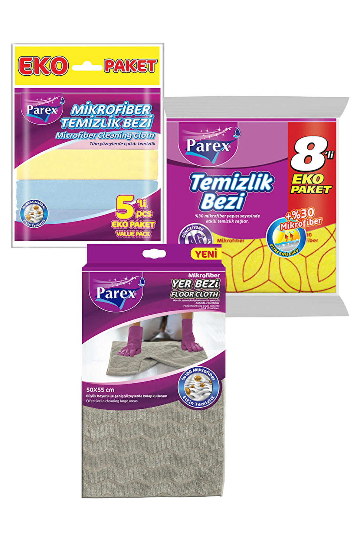 Mikrofiber 5'li Temizlik Bezi Yer Bezi ve 8'li Temizlik Bezi Paketi