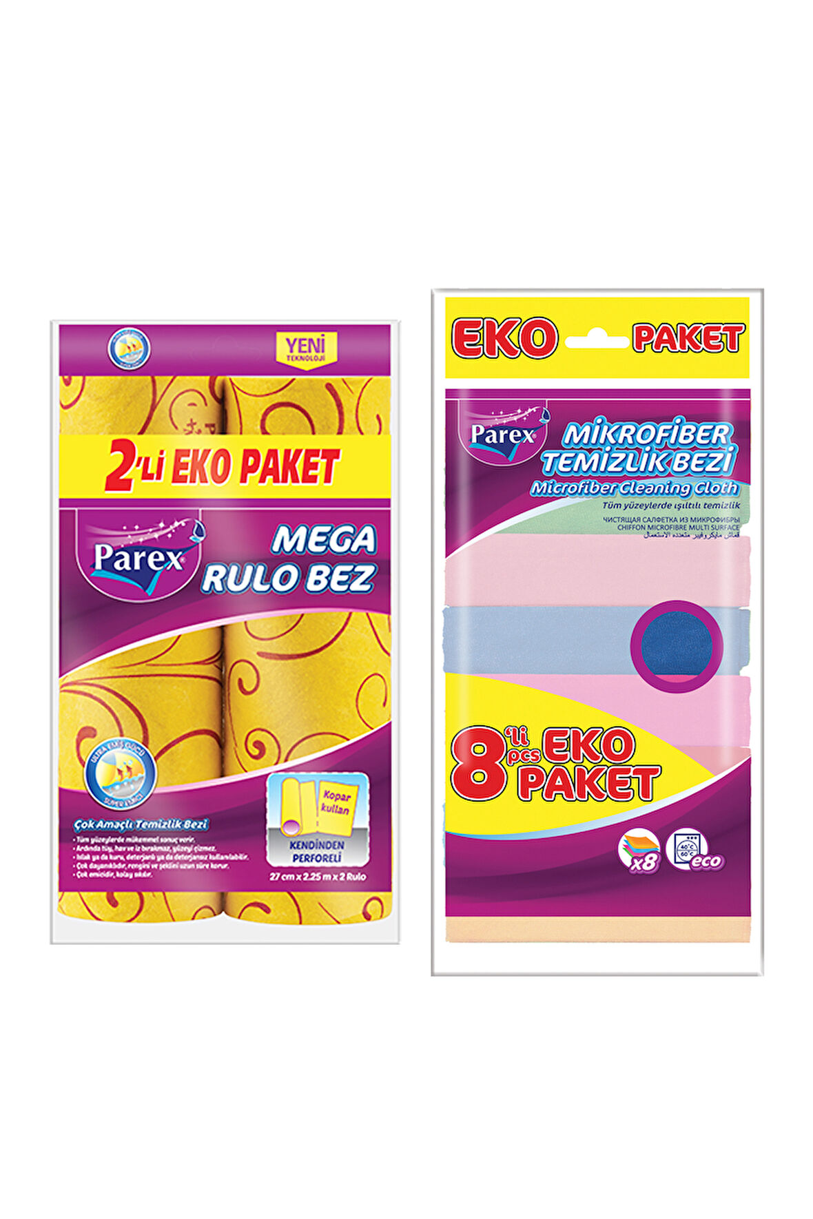 Mega Rulo 2'li Temizlik Bezi ve 8'li Mikrofiber Temizlik Bezi Paketi
