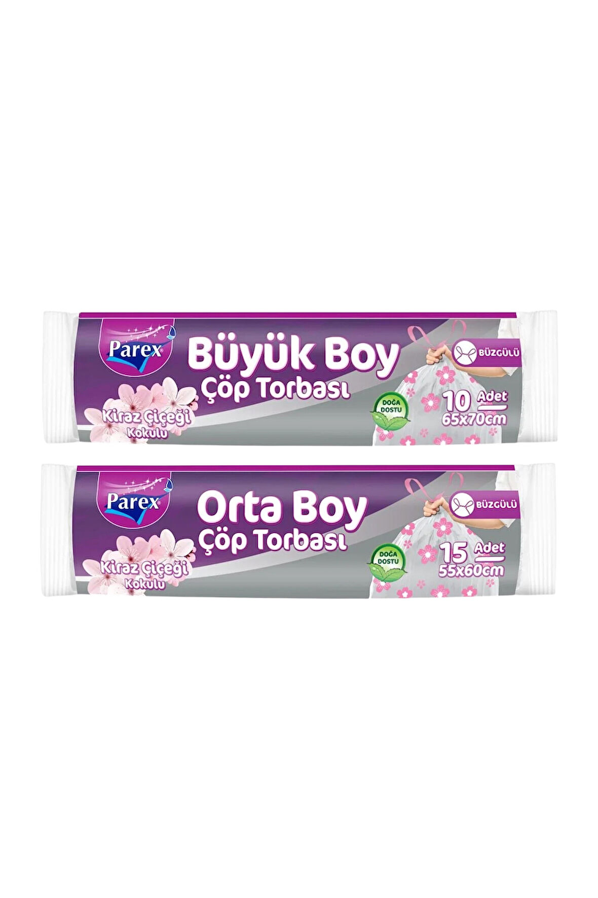 Büzgülü Çöp Torbası Kiraz Kokulu Büyük ve Orta Boy 2'li Paket