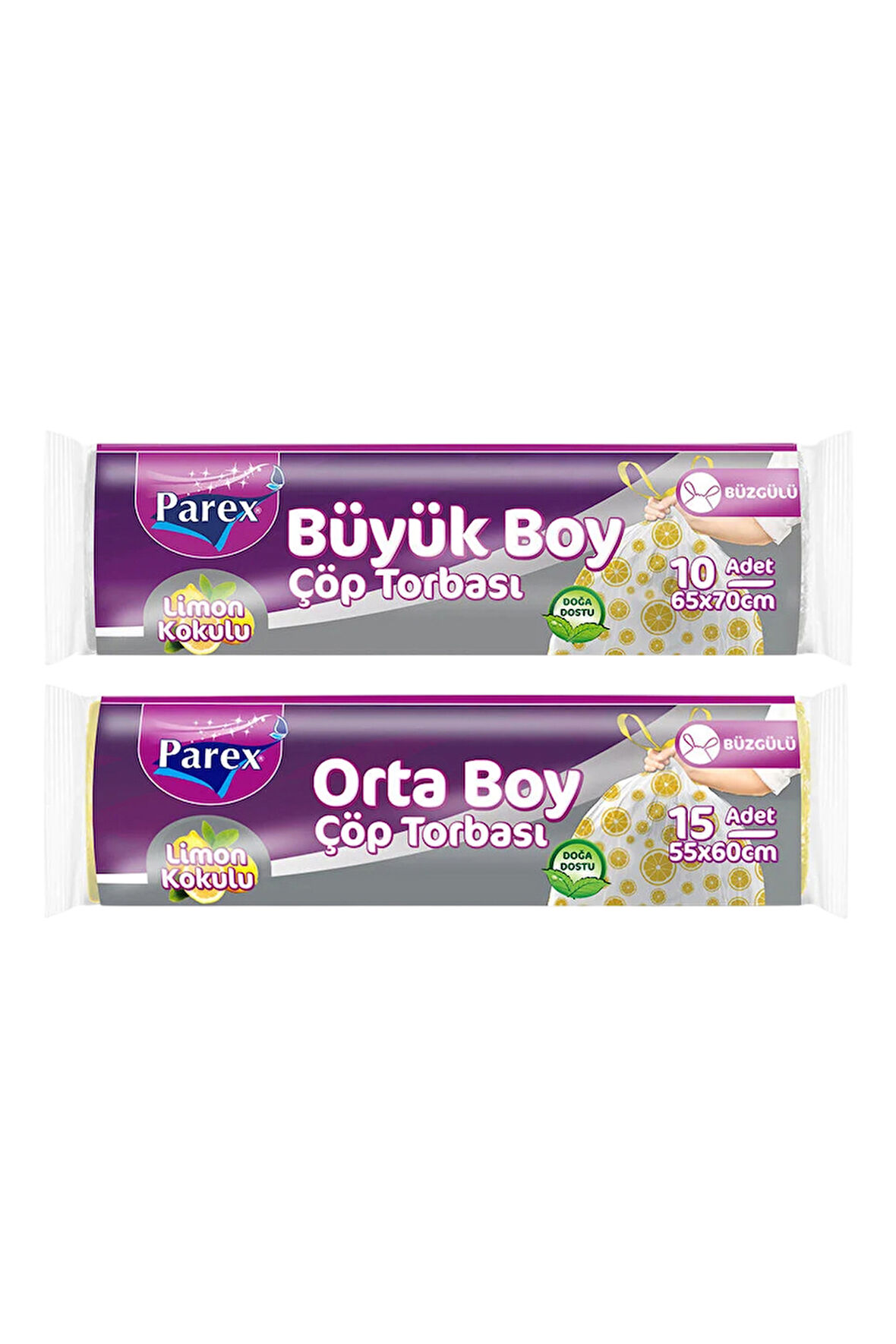 Büzgülü Çöp Torbası Limon Kokulu Büyük ve Orta Boy 2'li Paket