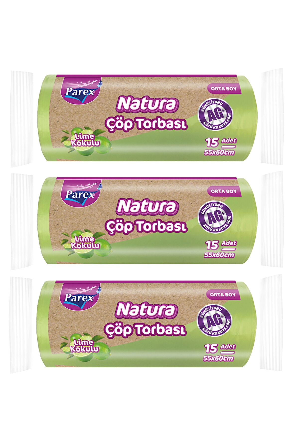 Natura Çöp Torbası Orta Boy 15'li 55 x 60 cm Üçlü Paket