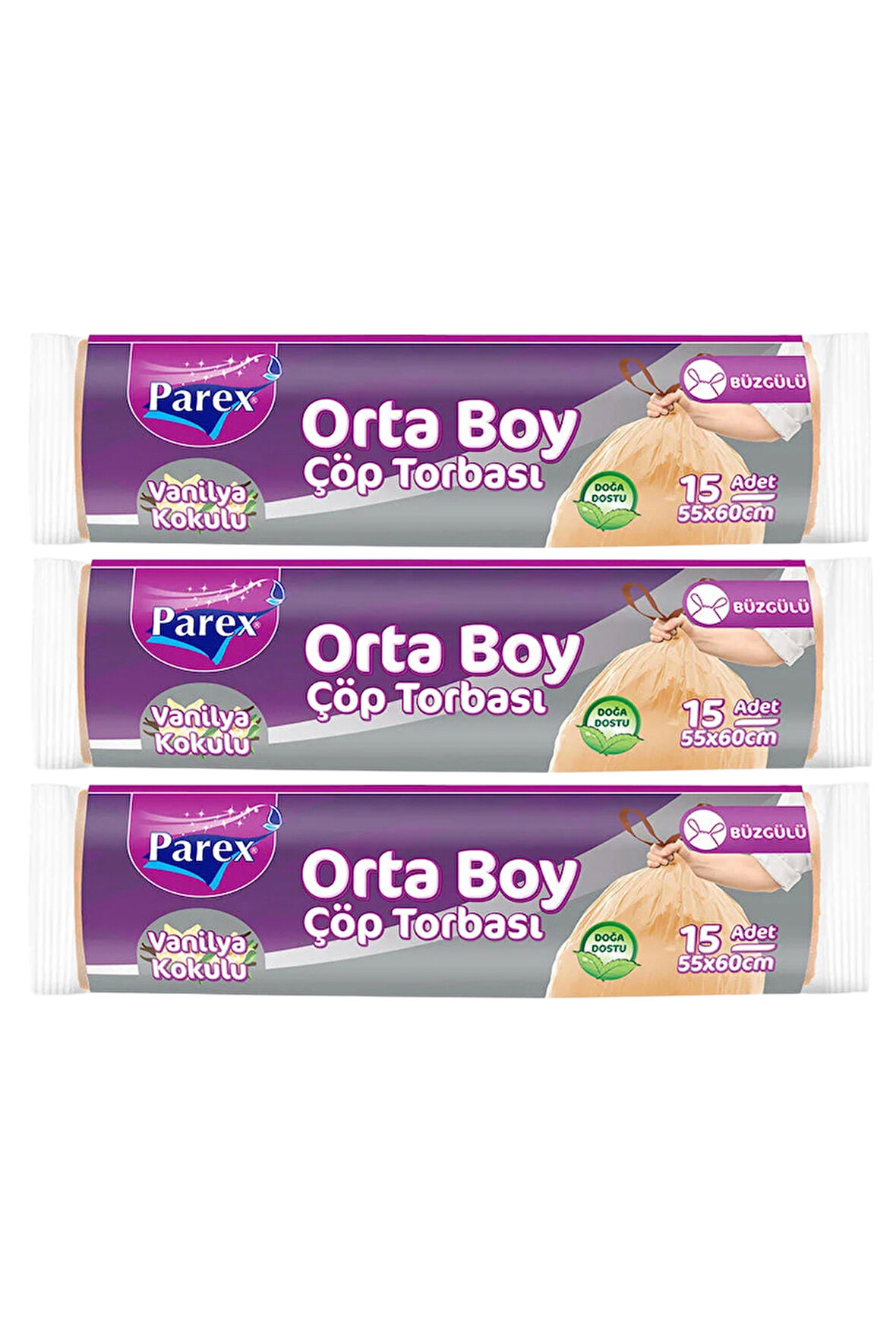 Büzgülü Çöp Torbası Vanilya Kokulu Orta Boy 15'li 55 x 60 cm Üçlü Paket