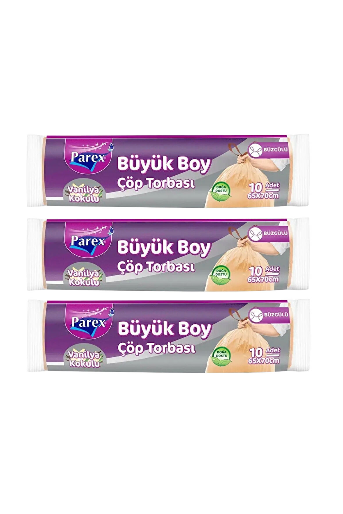 Büzgülü 10'lu Çöp Torbası Vanilya Kokulu Büyük Boy 65 x 70 cm Üçlü Paket