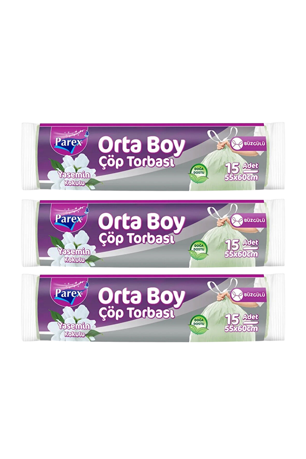 Büzgülü Çöp Torbası Yasemin Kokulu 15'li Orta Boy 55 x 60 cm Üçlü Paket