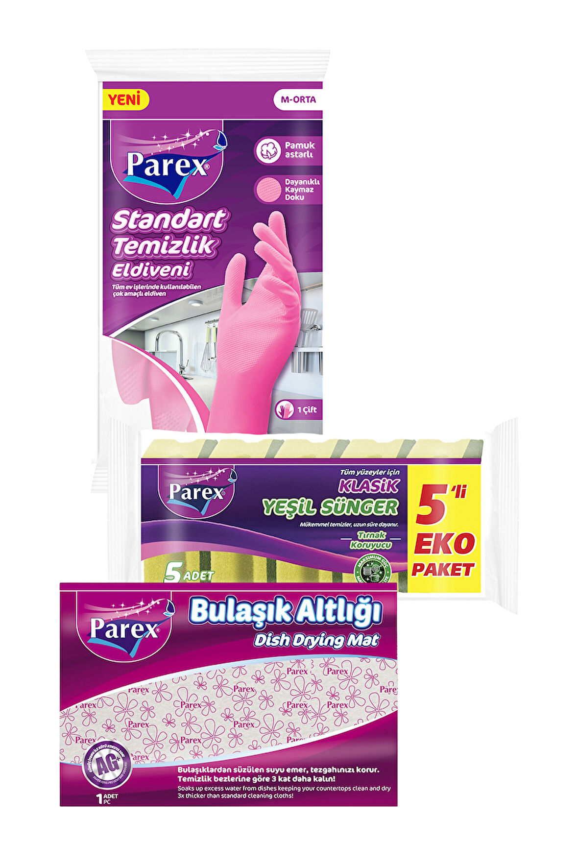 Klasik Yeşil Sünger Bulaşık Altlığı ve Temizlik Eldiveni Paketi