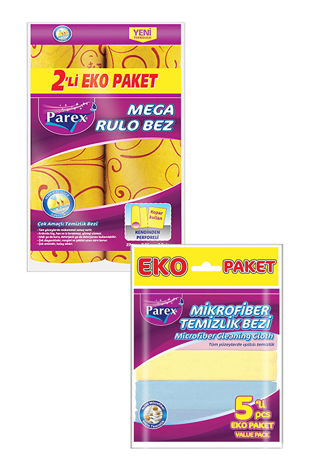 Mega 2'li Rulo Temizlik ve Mikrofiber 5'li Temizlik Bezi Paketi