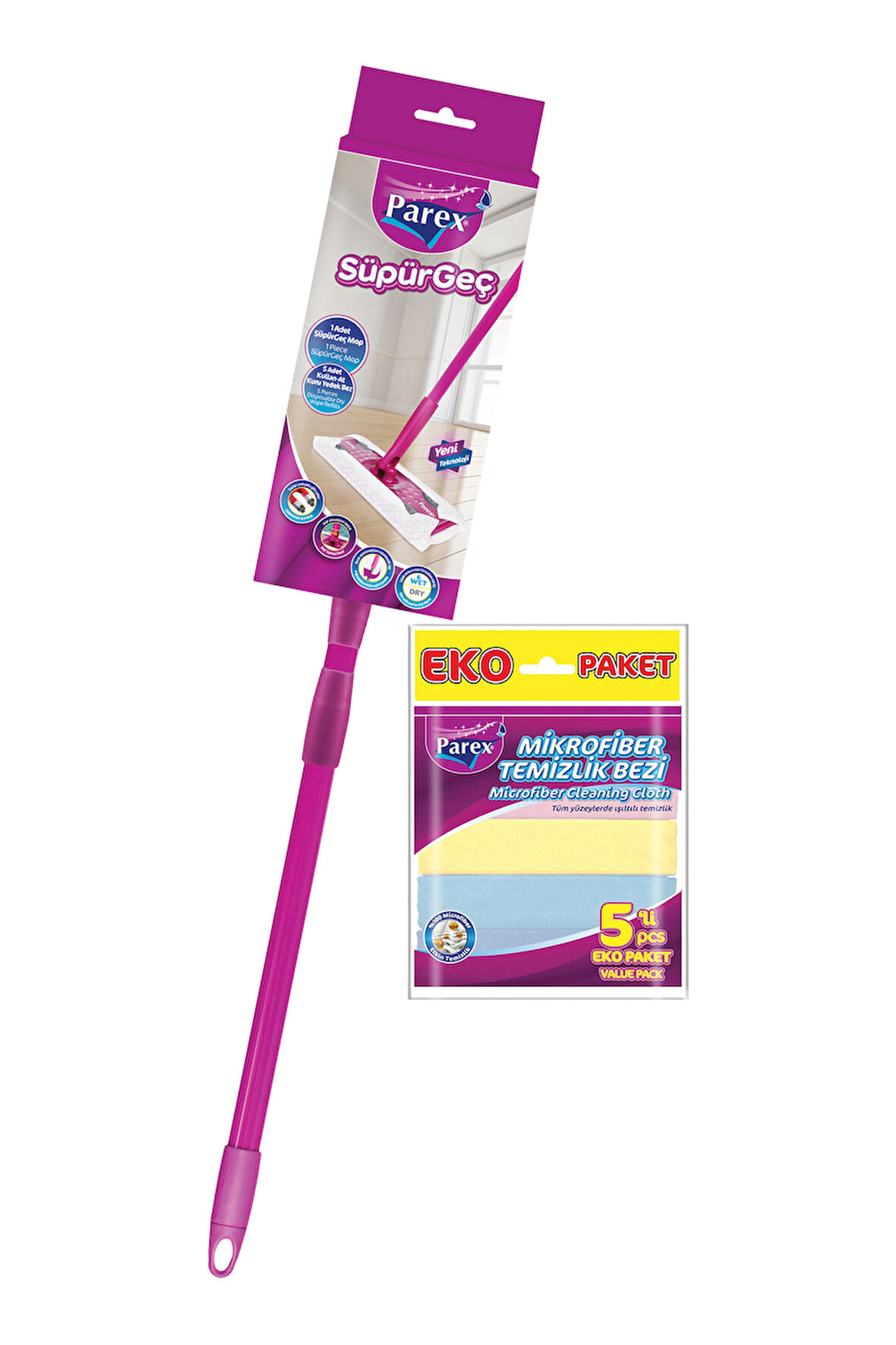 Süpürgeç Yer Temizlik Sistemi ve 5'li Mikrofiber Temizlik Bezi Paketi