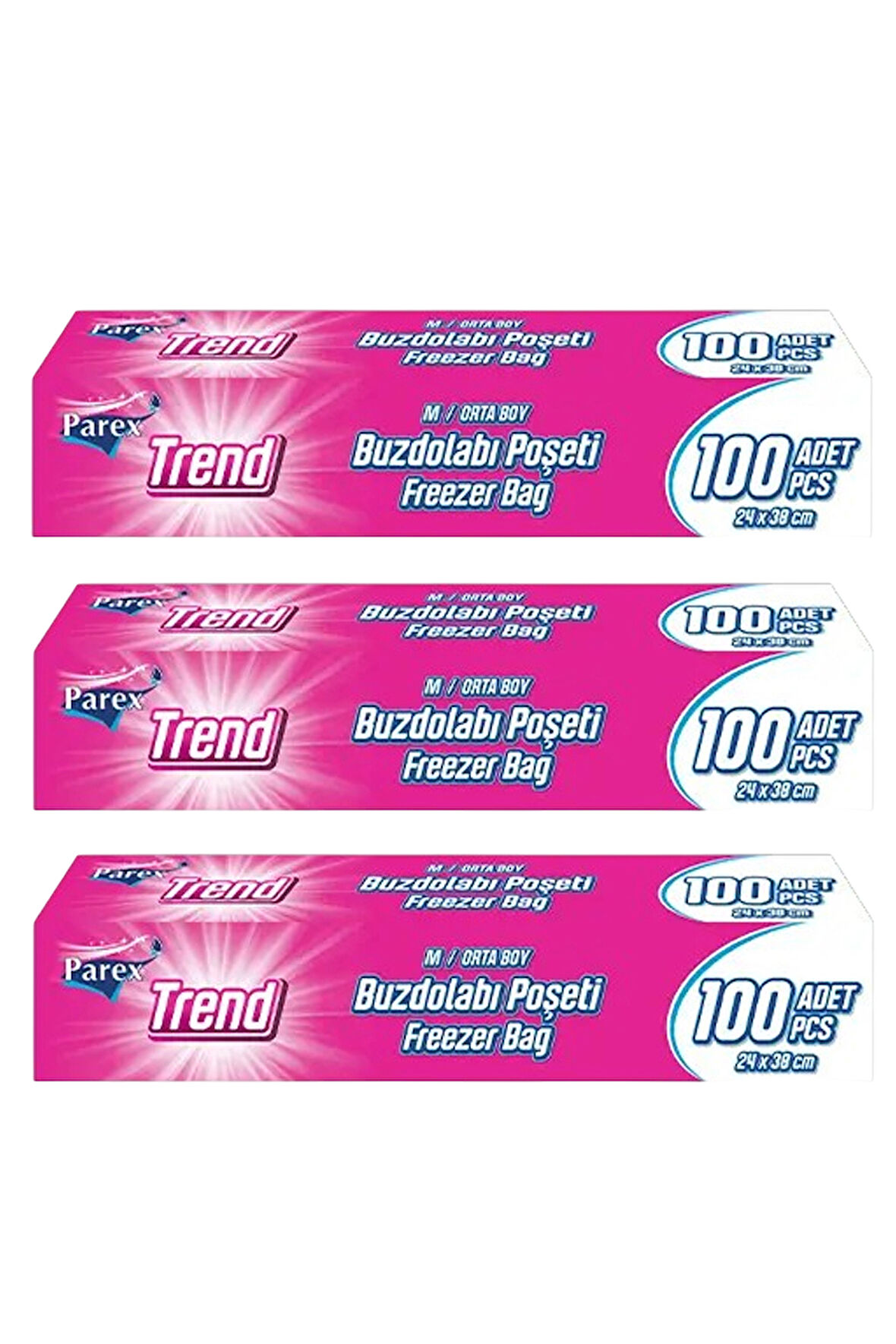 Trend Buzdolabı Poşeti Orta Boy 100’lü 24 x 38 cm Üçlü Paket
