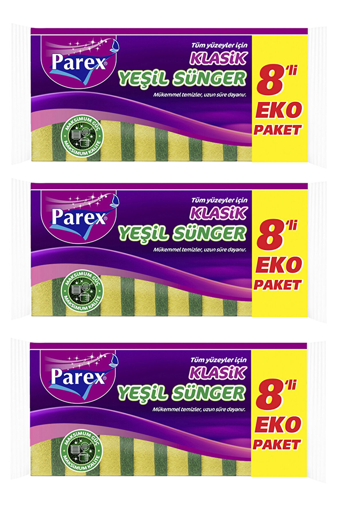Klasik Yeşil 8'li Düz Sünger Üçlü Paket