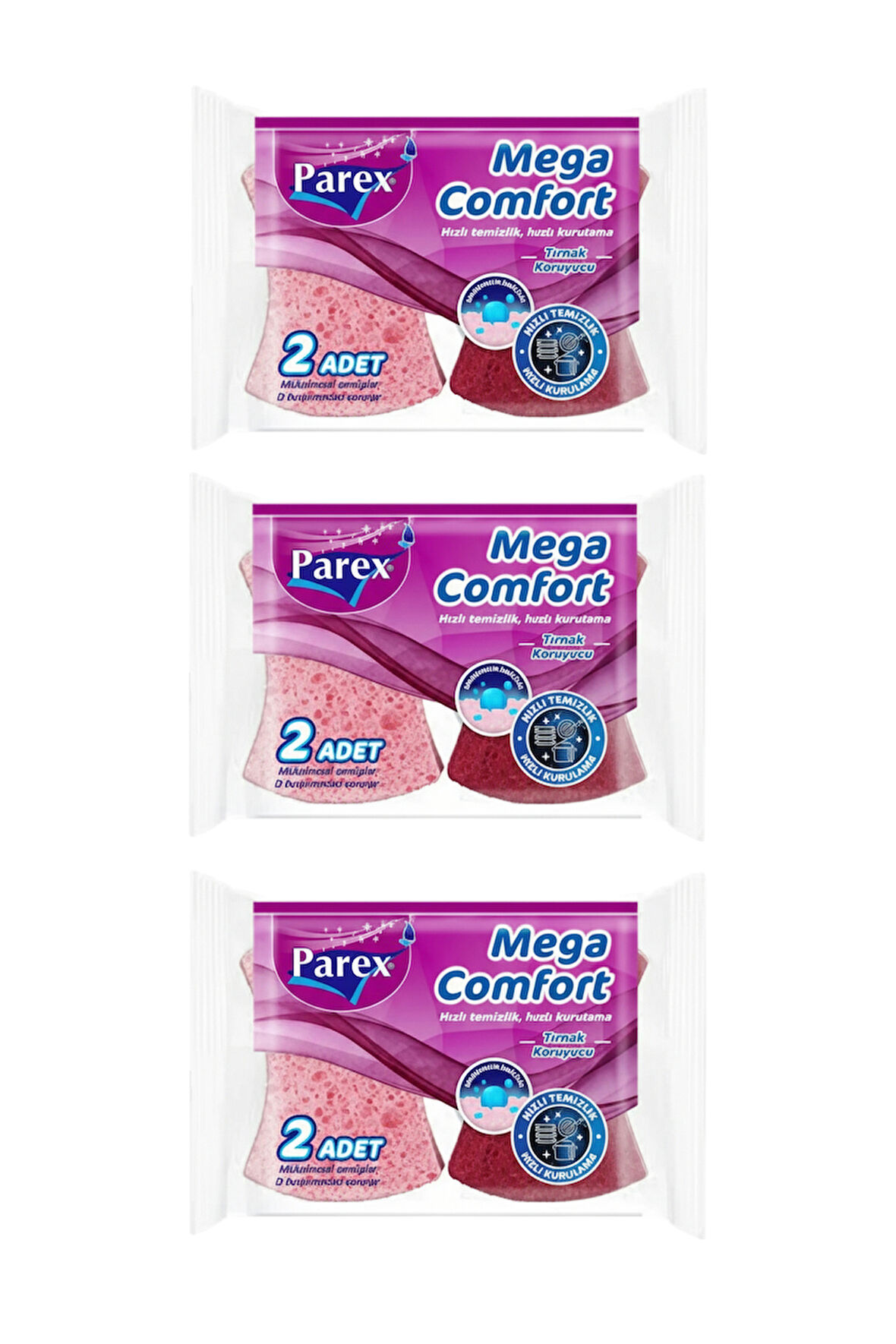 Mega Comfort 2'li Oluklu Sünger Üçlü Paket
