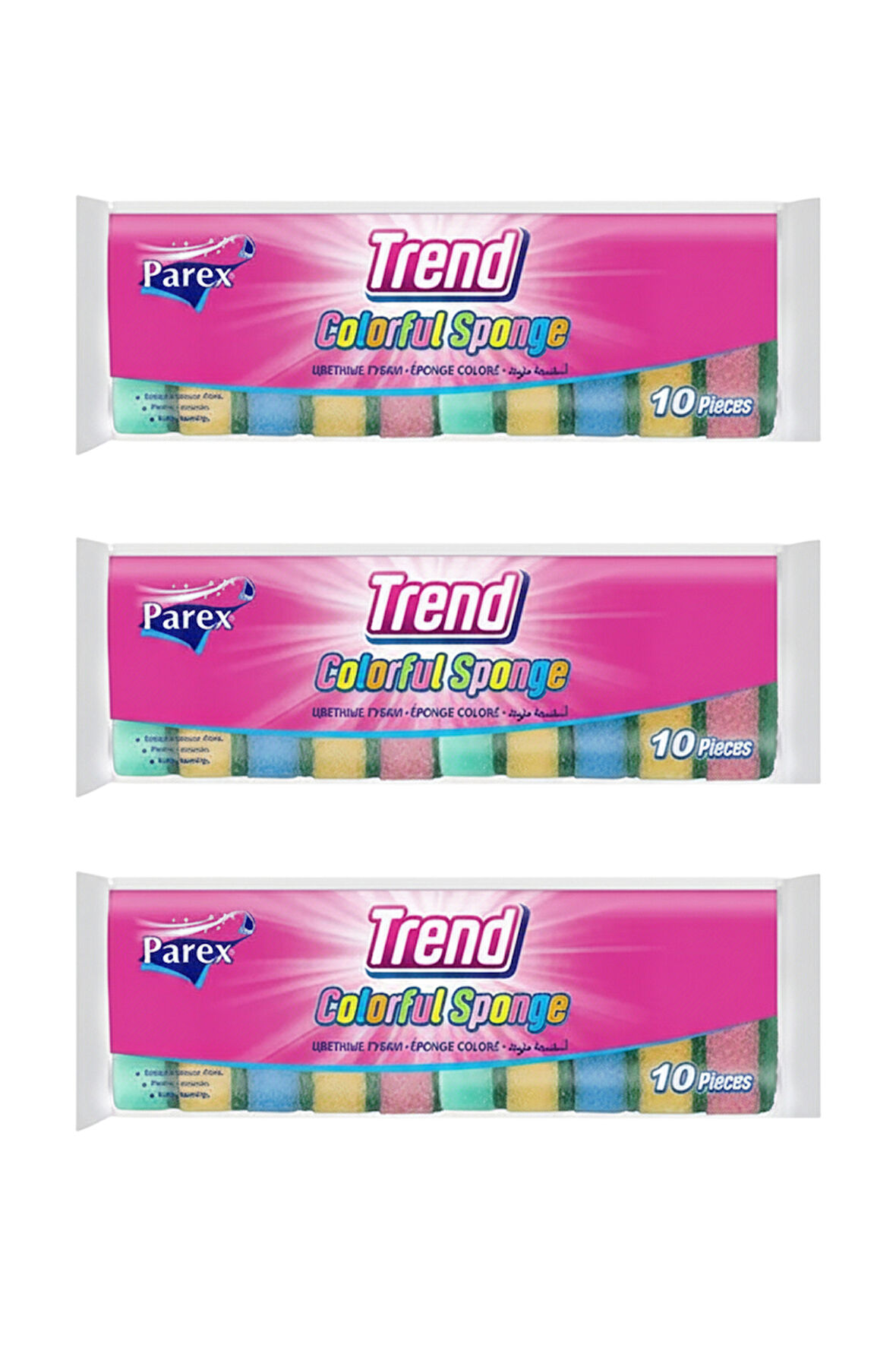 Trend 10'lu Rengarenk Düz Sünger Üçlü Paket