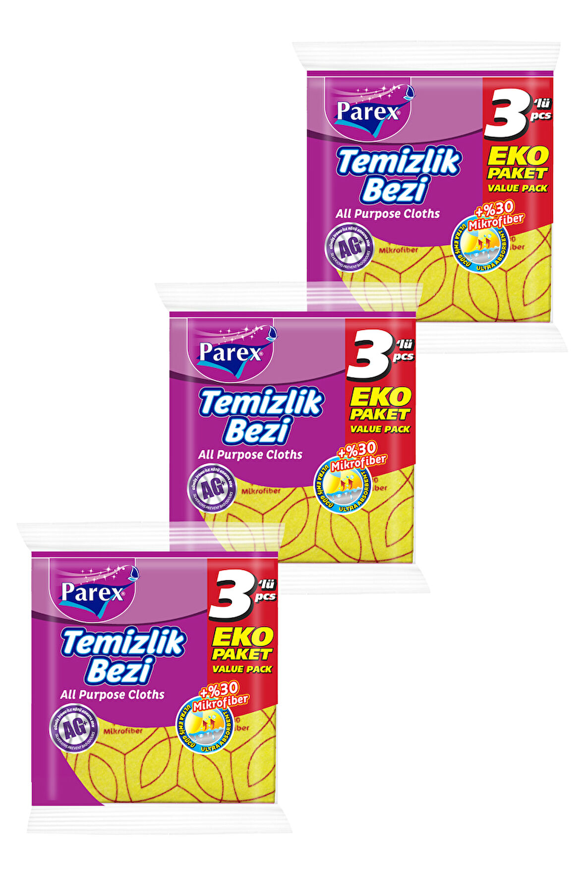 Yüzde 30 3'lü Mikrofiber Temizlik Bezi Üçlü Paket