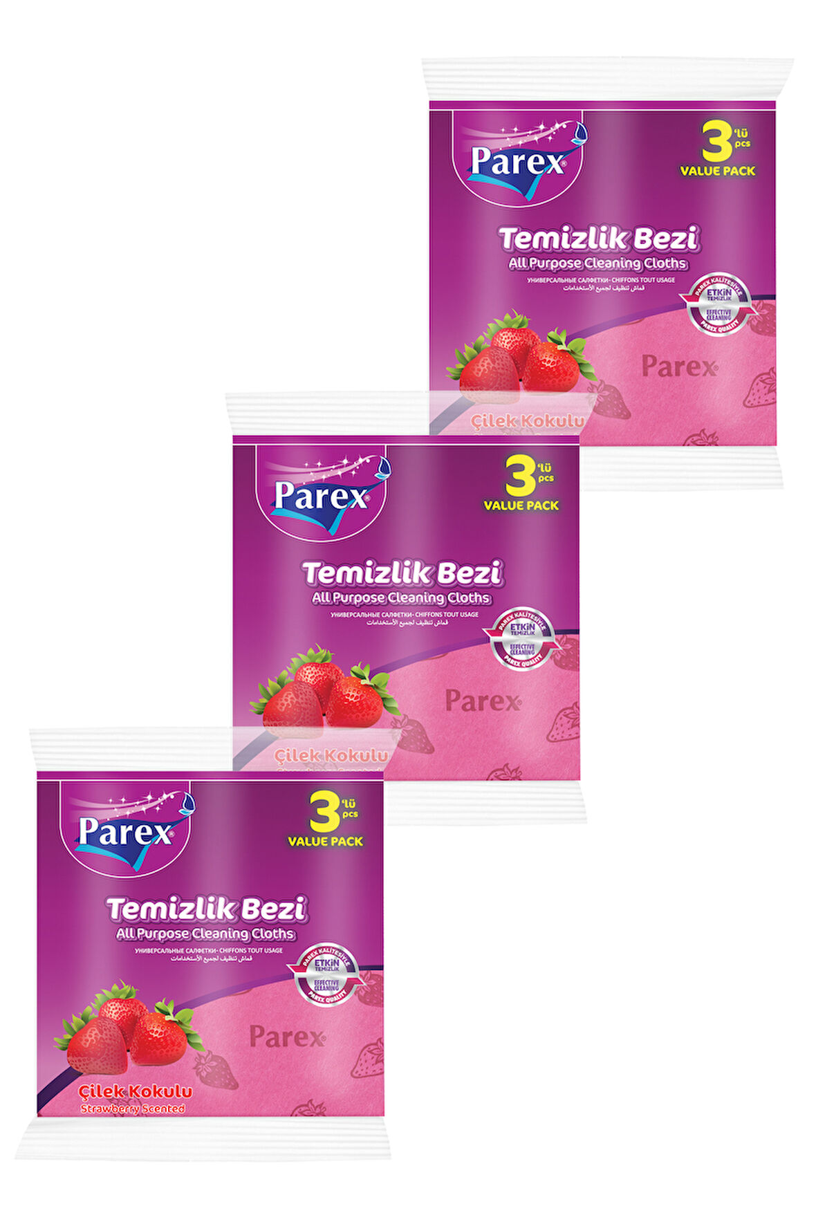 Çilek Kokulu 3'lü Temizlik Bezi Üçlü Paket