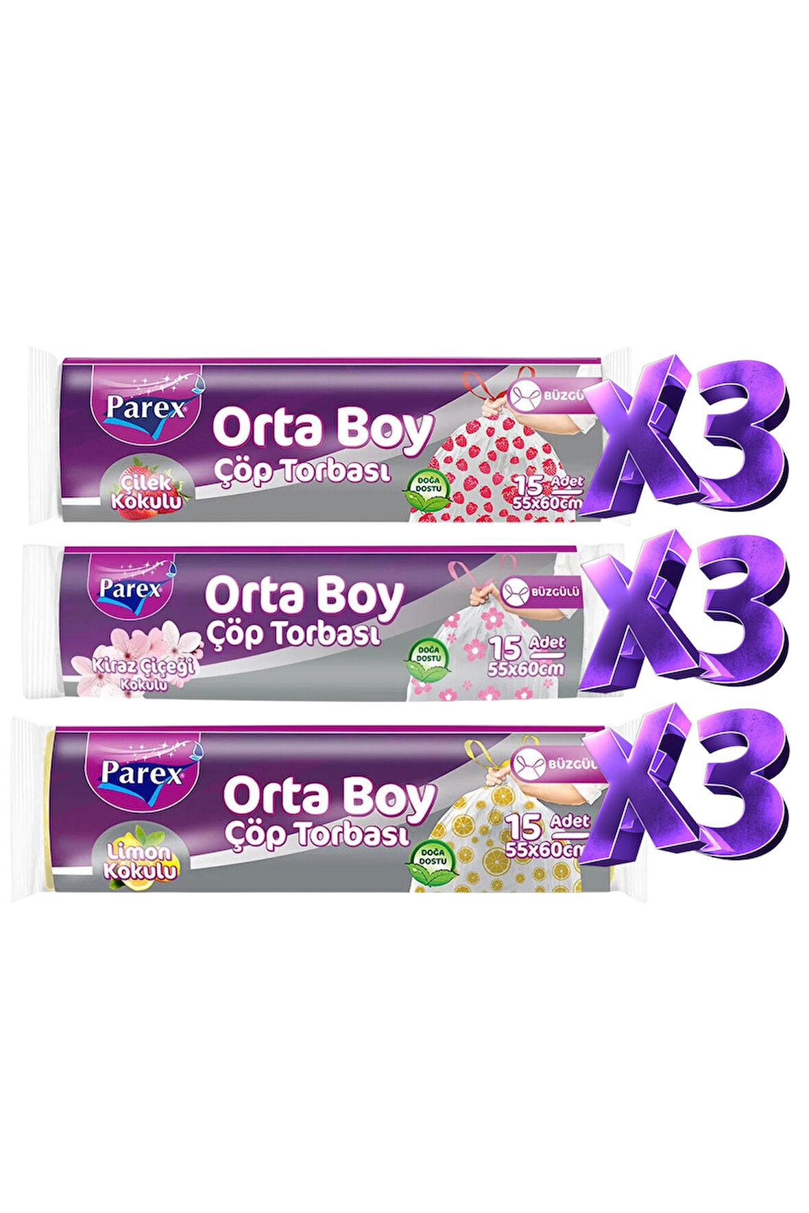 Büzgülü Çöp Torbası Kokulu Orta Boy 9'lu Paket