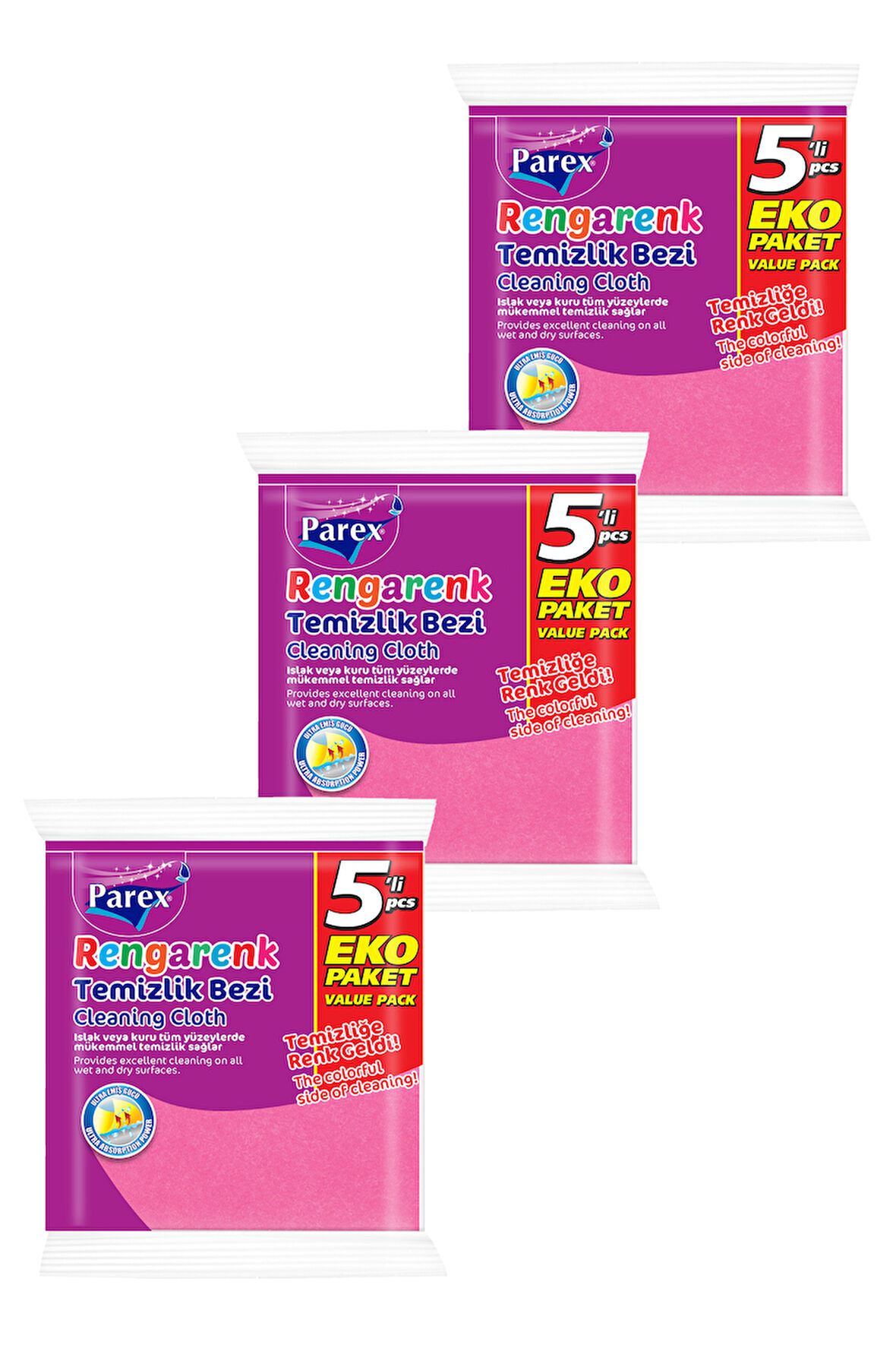 Rengarenk 5'li Temizlik Bezi Üçlü Paket