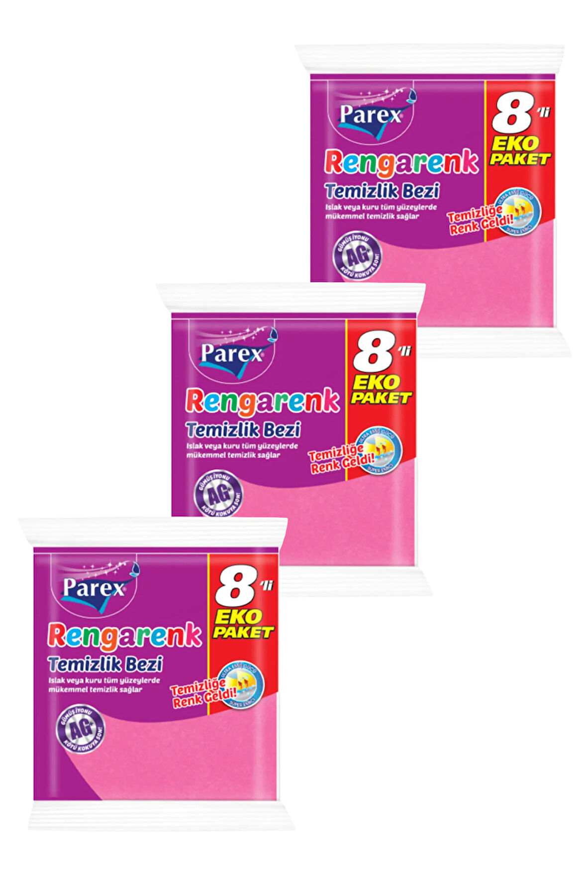 Rengarenk 8'li Temizlik Bezi Üçlü Paket