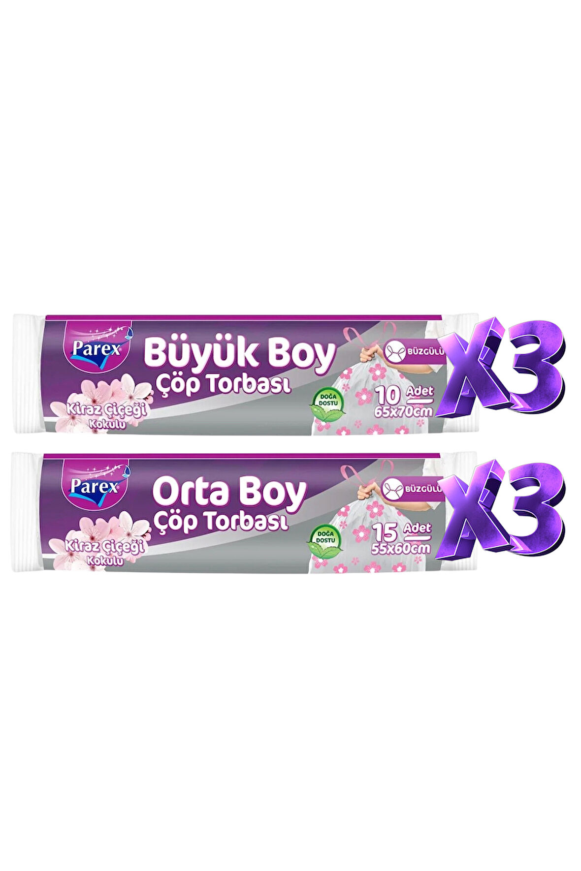 Büzgülü 6 Adet Çöp Torbası Kiraz Kokulu Büyük ve Orta Boy
