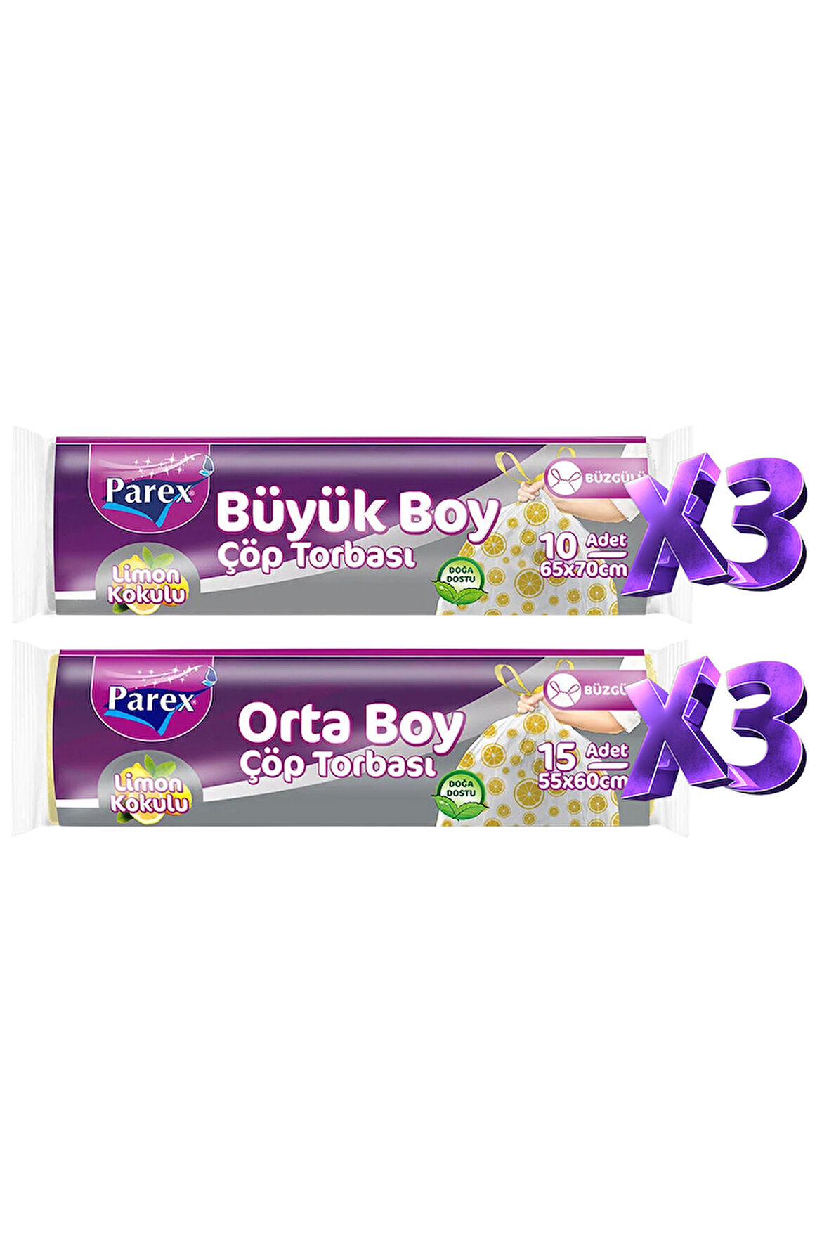 Büzgülü 6 Adet Çöp Torbası Limon Kokulu Büyük ve Orta Boy