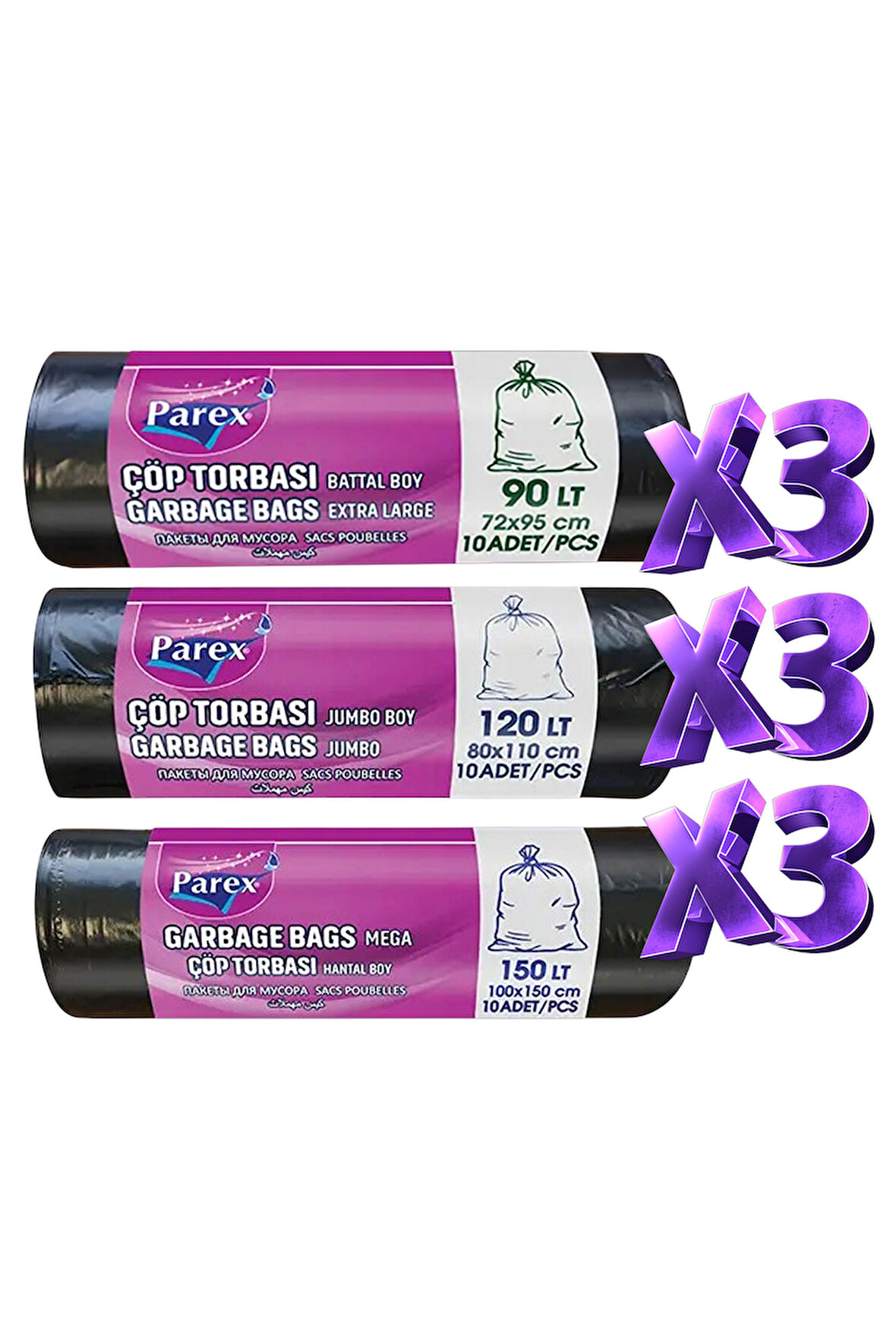 Professional Çöp Torbası Battal Jumbo ve Hantal Boy 9'lu Paket