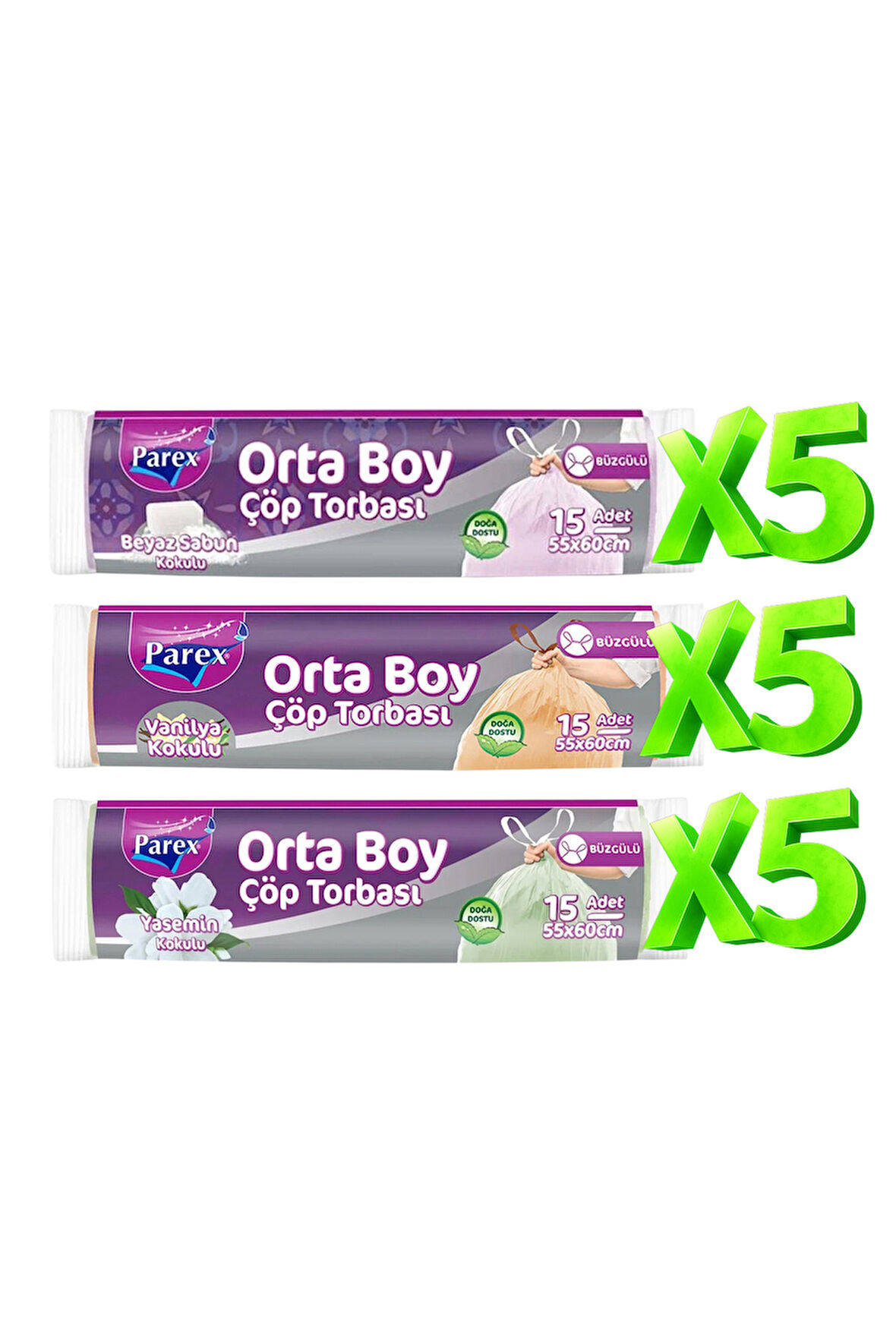 Orta Boy 15 Adet Büzgülü Kokulu Çöp Torbası Paketi