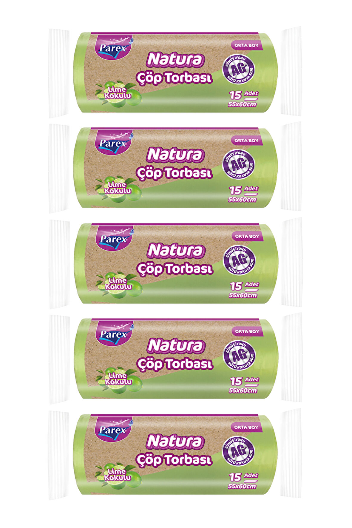 Natura Çöp Torbası Orta Boy 15'li 55 x 60 cm Beşli Paket