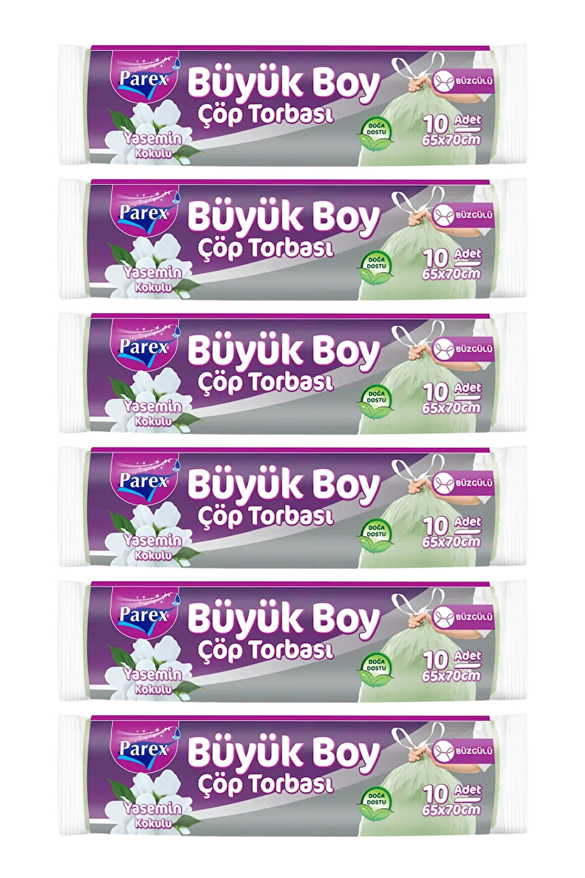 Büzgülü 10'lu Çöp Torbası Yasemin Kokulu Büyük Boy 65 x 70 cm Altılı Paket