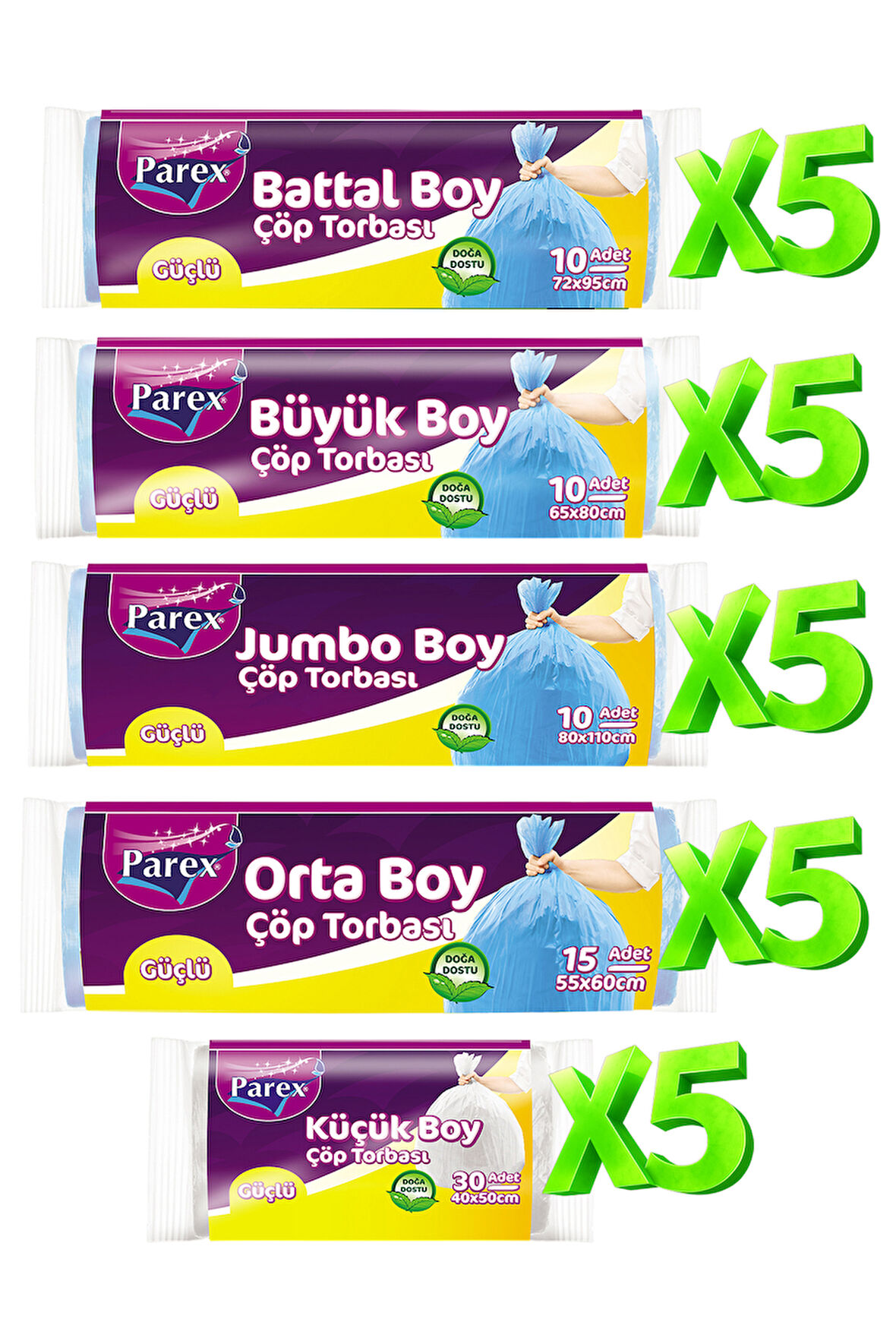 Güçlü 25 Paket Çöp Torbası Karışık Boy