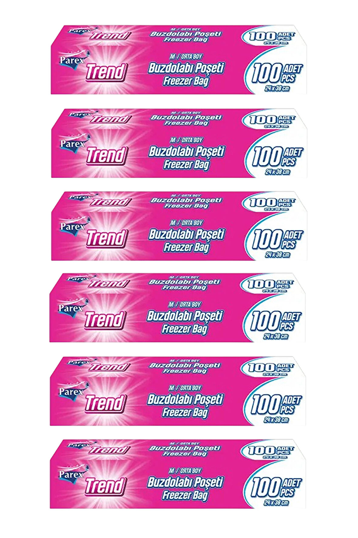 Trend Buzdolabı Poşeti Orta Boy 100’lü 24 x 38 cm Altılı Paket