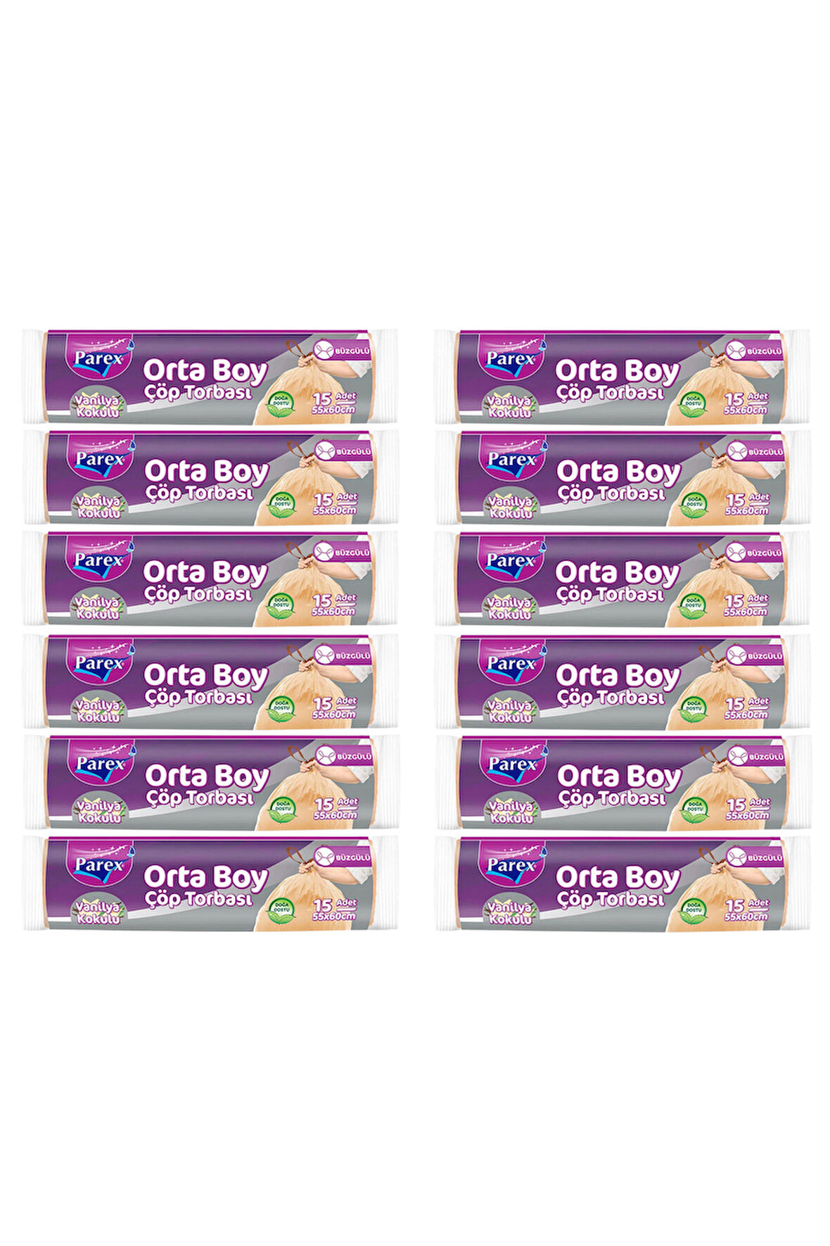 Büzgülü Çöp Torbası Vanilya Kokulu Orta Boy 15'li 55 x 60 cm Onikili Paket