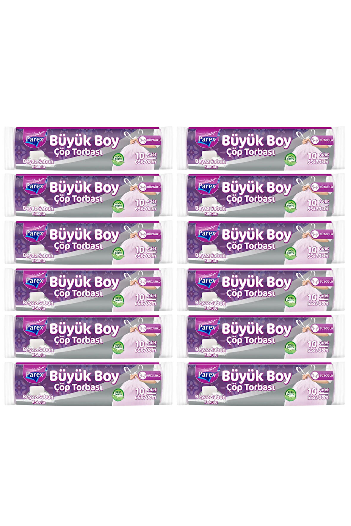 Büzgülü 10'lu Çöp Torbası Beyaz Sabun Kokulu Büyük Boy 65 x 70 cm Onikili Paket