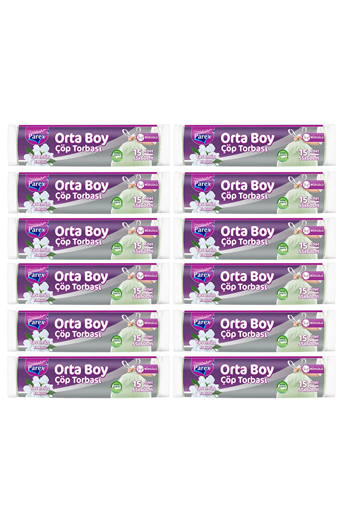 Büzgülü Çöp Torbası Yasemin Kokulu 15'li Orta Boy 55 x 60 cm Onikili Paket